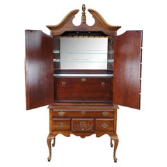 American Drew Queen Anne Style Cherry Highboy Dry Bar Liquor Display Cabinet
