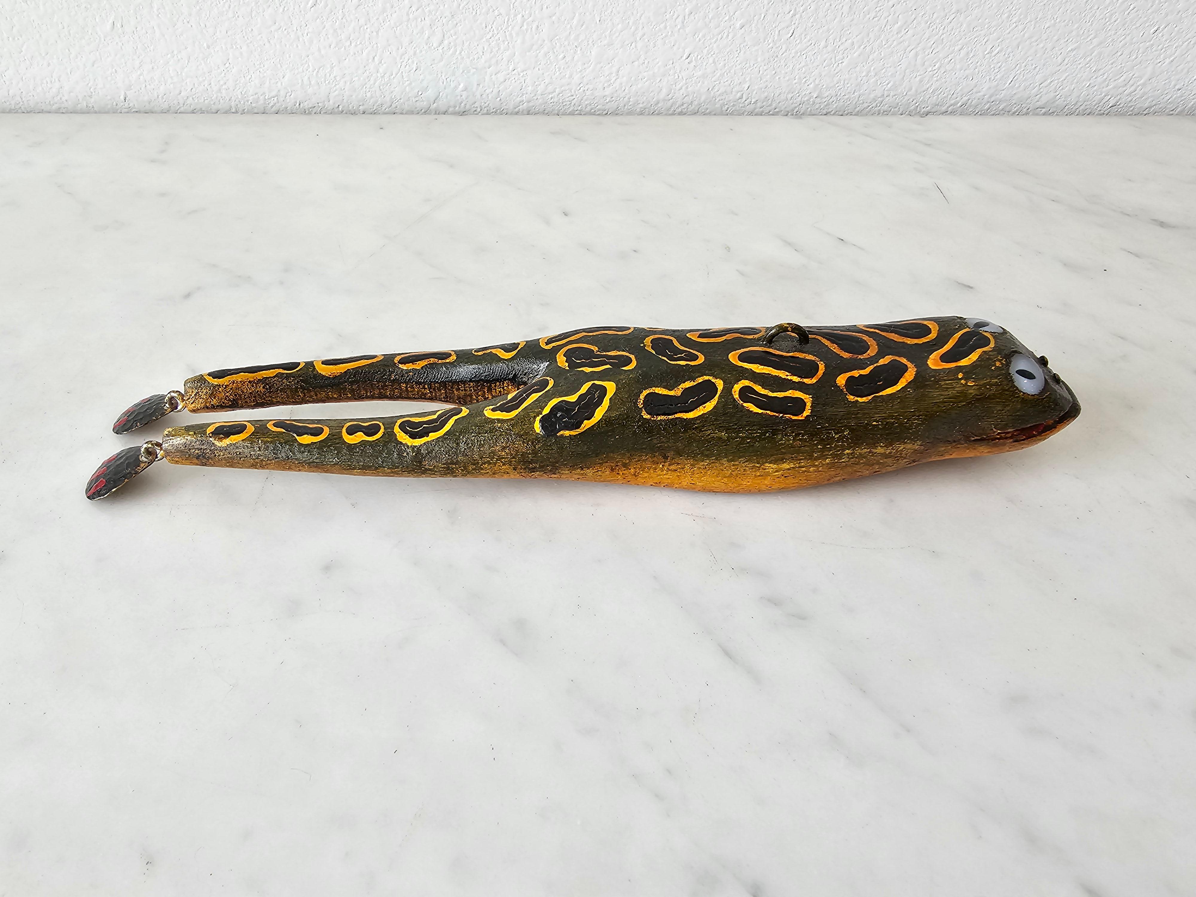 20th Century American Duluth Fish Decoy DFD Signed Carved Painted Wood Frog Sculpture