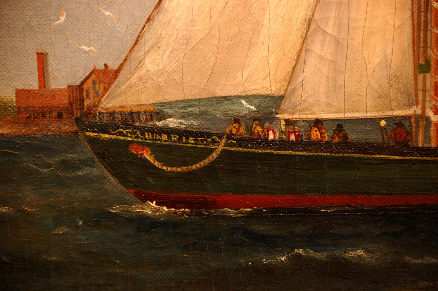 American E. A. Harvey Original Maritime Oil Painting on Canvas 