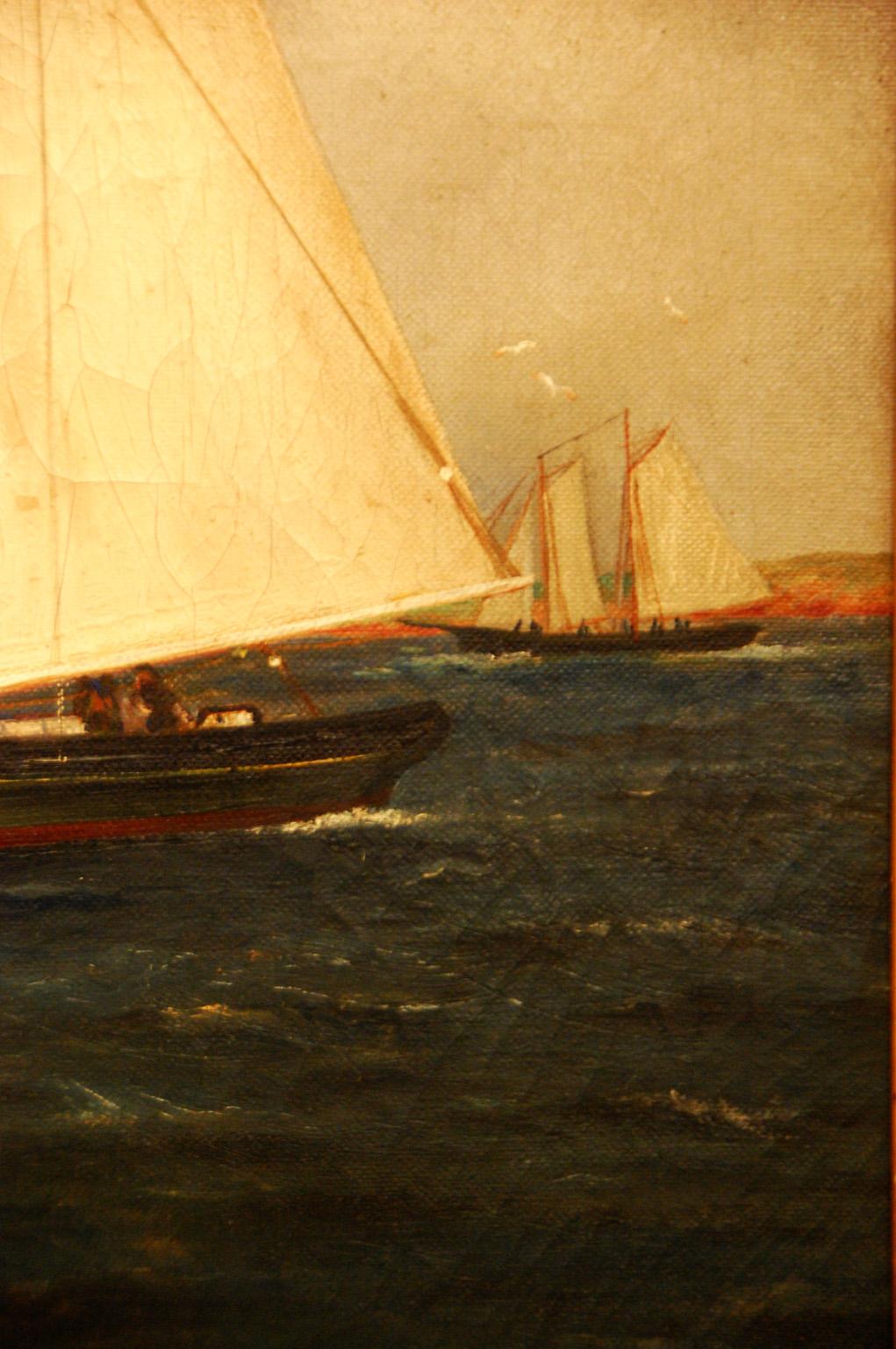 20th Century American E. A. Harvey Original Maritime Oil Painting on Canvas 