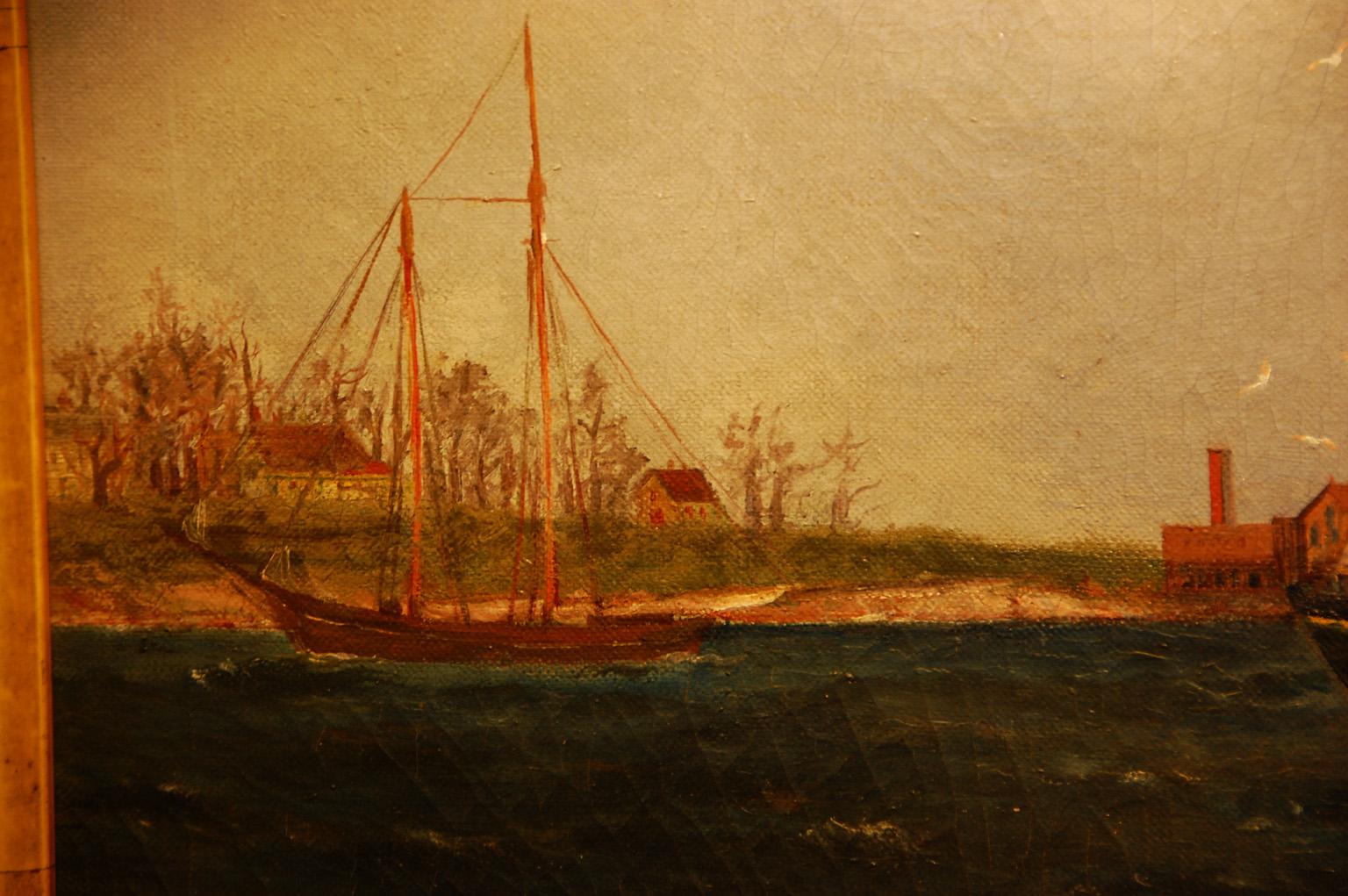 American E. A. Harvey Original Maritime Oil Painting on Canvas 