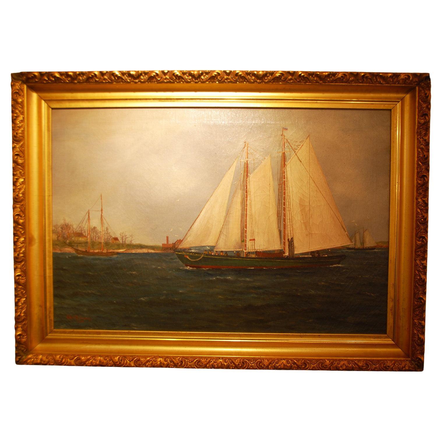 American E. A. Harvey Original Maritime Oil Painting on Canvas "The Harriet"