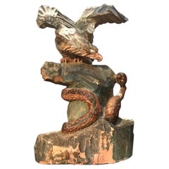 American Eagle and Rattlesnake Patriotic Folk Art Wood Carving, circa 1900