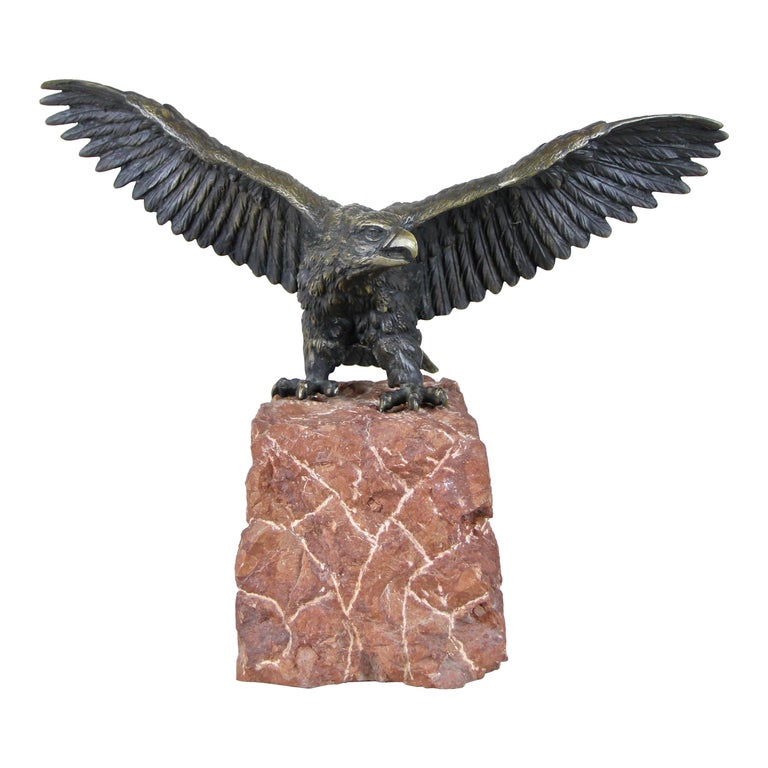 American Eagle Bronze Sculpture on Red Marble Base, Austria, circa 1900