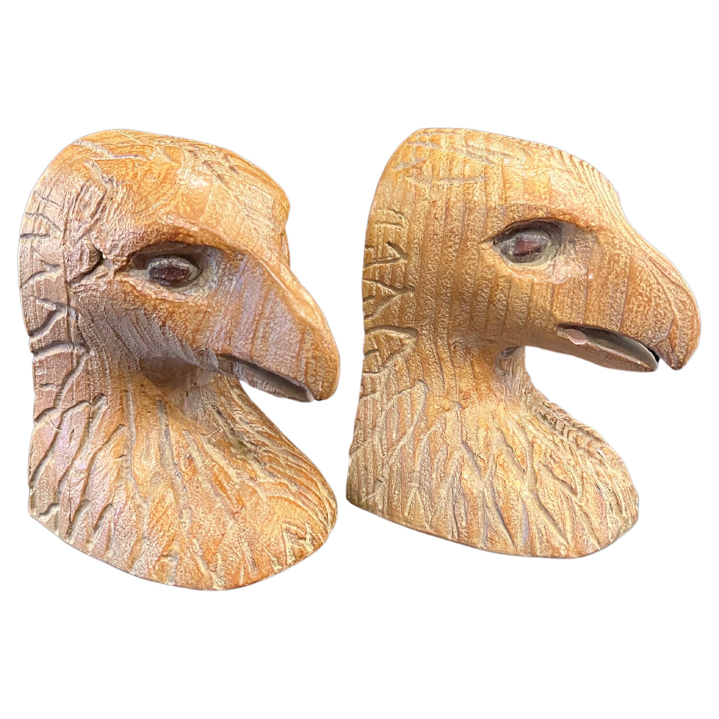 American Eagle Ceramic Bookends Faux Wood Finish For Sale