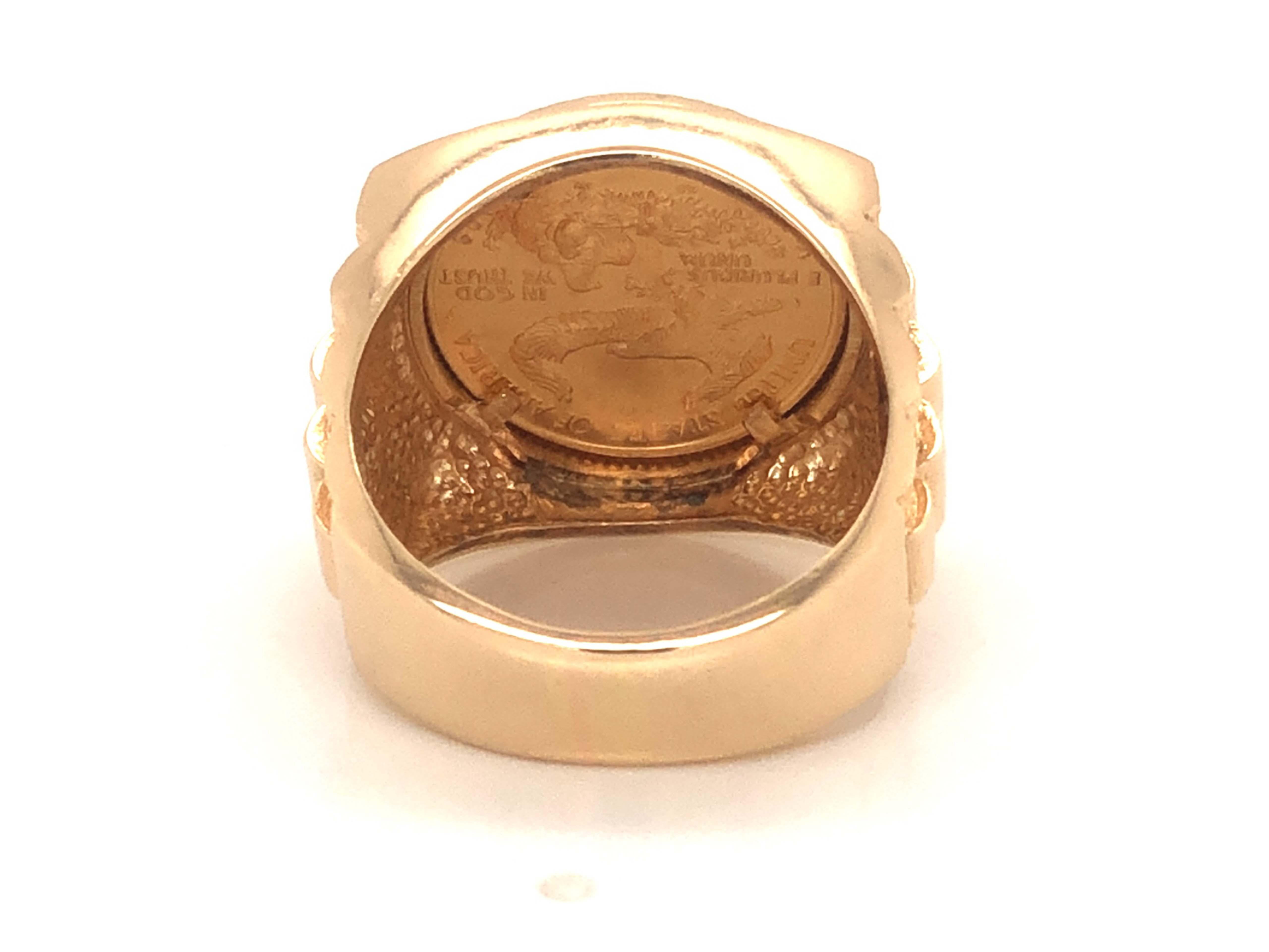 Women's or Men's American Eagle Gold Coin Rolex Style Ring in 14k Yellow Gold