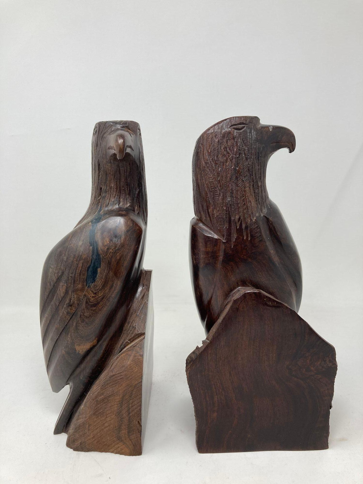 Hand-Carved American Eagle Hand Carved Seri Ironwood Bookends 1960 For Sale