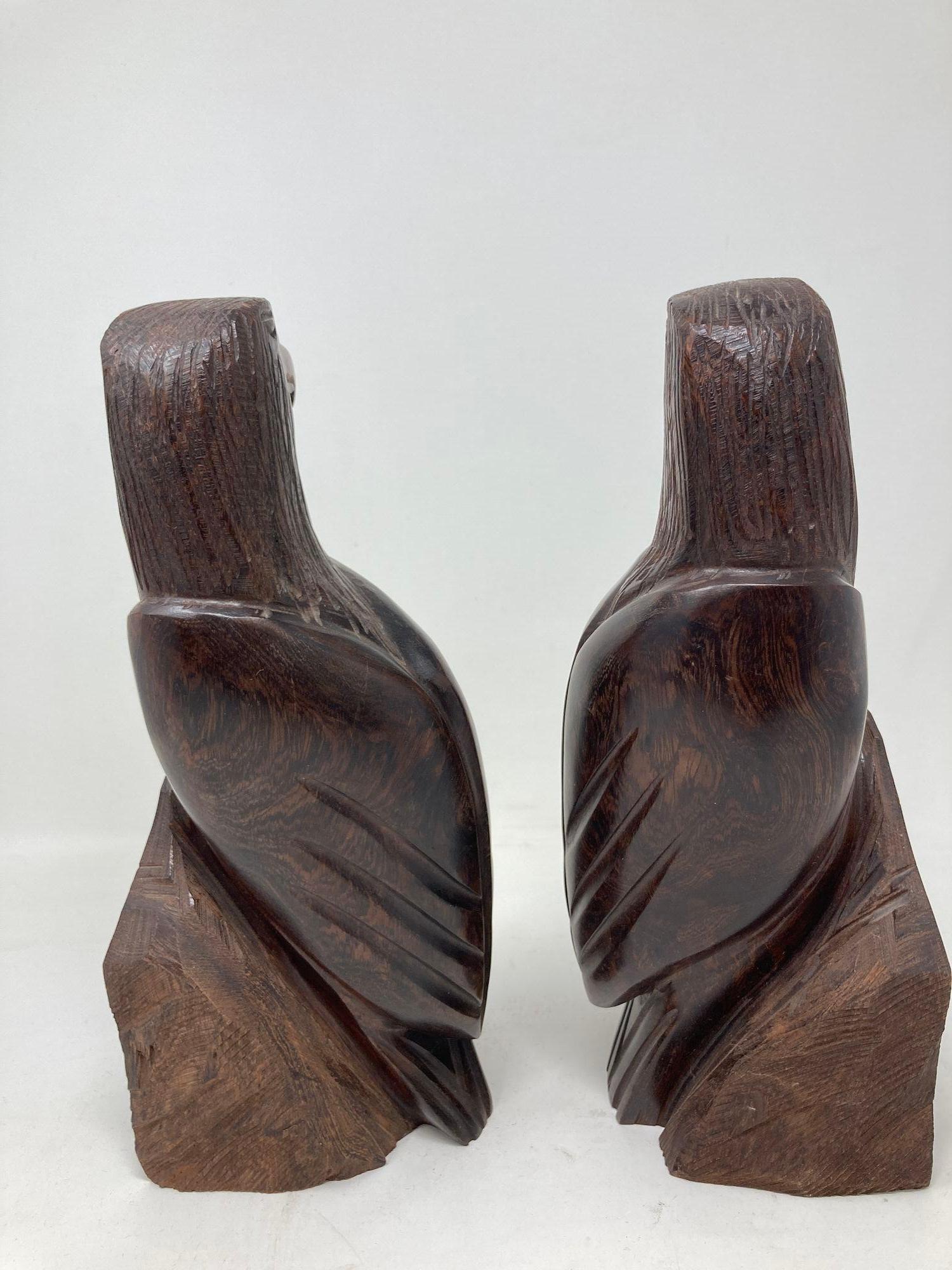 Wood American Eagle Hand Carved Seri Ironwood Bookends 1960 For Sale