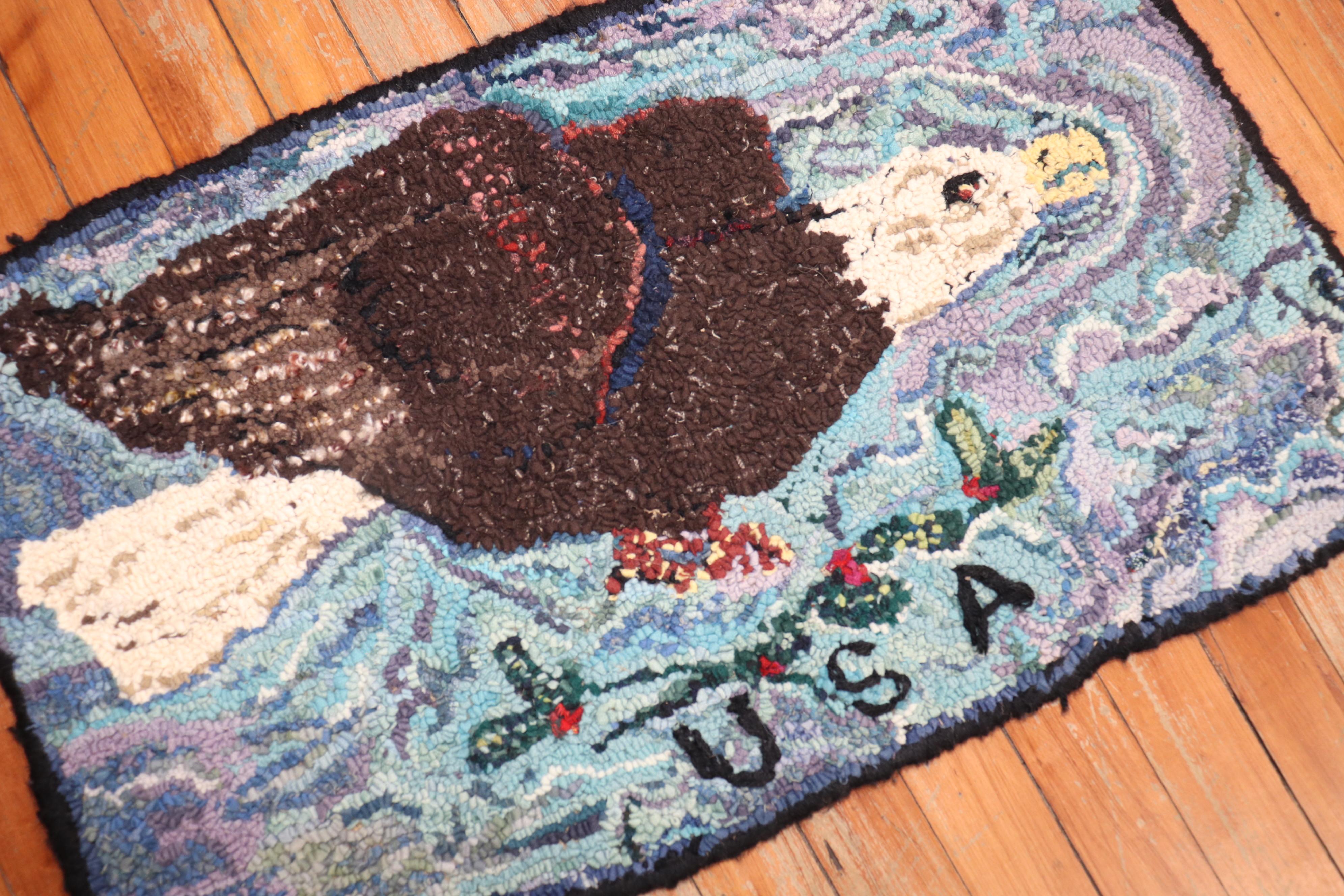 Country American Eagle Hooked Mini Rug For Sale