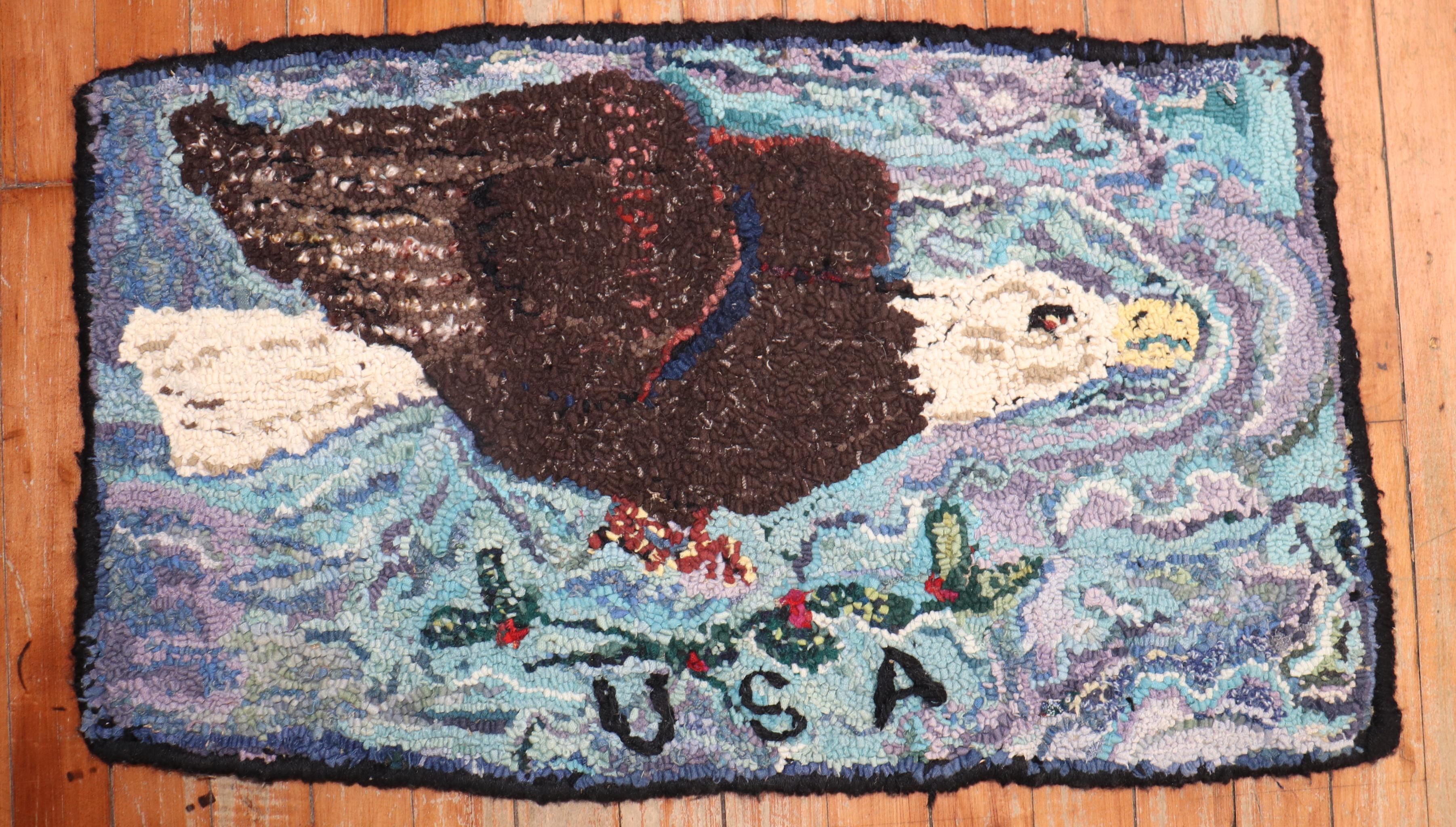 20th Century American Eagle Hooked Mini Rug For Sale