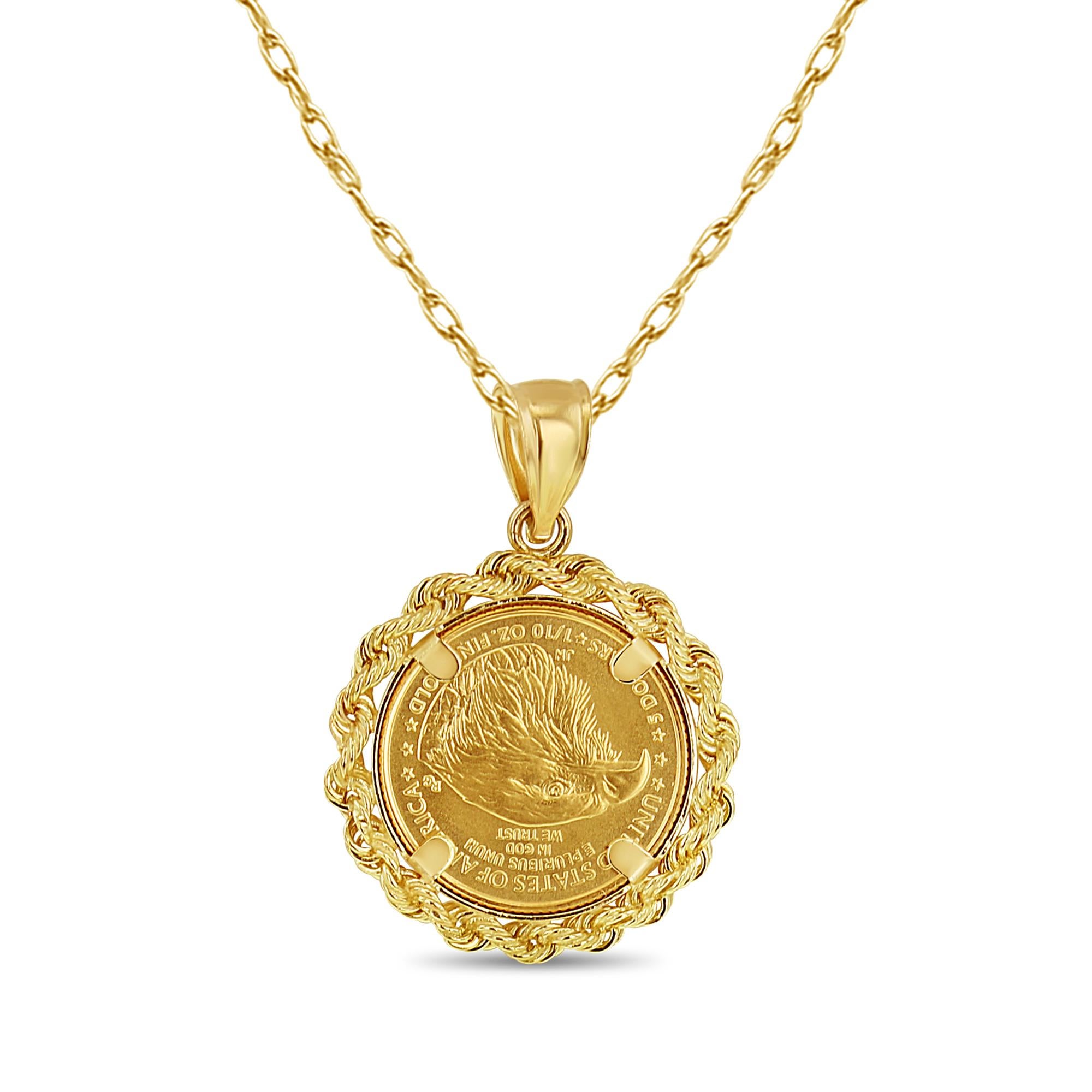 da uomo o donna Medaglione American Eagle Lady Liberty da 1/10OZ con castone a corda in vendita