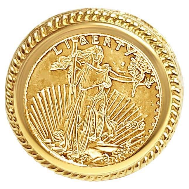 American Eagle Lady Liberty Coin Ring with 14k Yellow Gold Rope Band ...