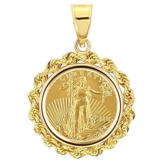 American Eagle Lady Liberty Coin Ring with 14k Yellow Gold Rope Band ...