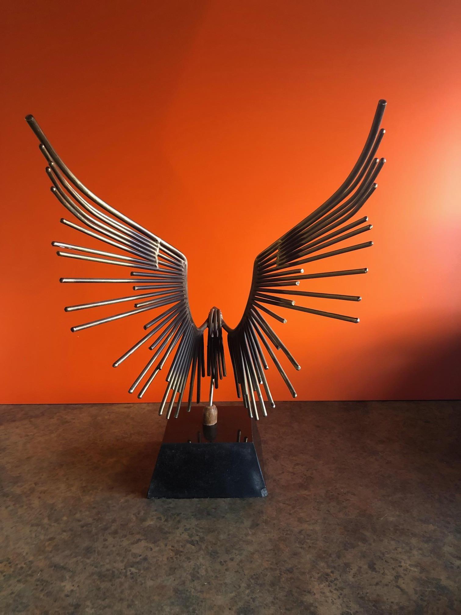 Metal American Eagle Landing Sculpture on Marble Base by C. Jere