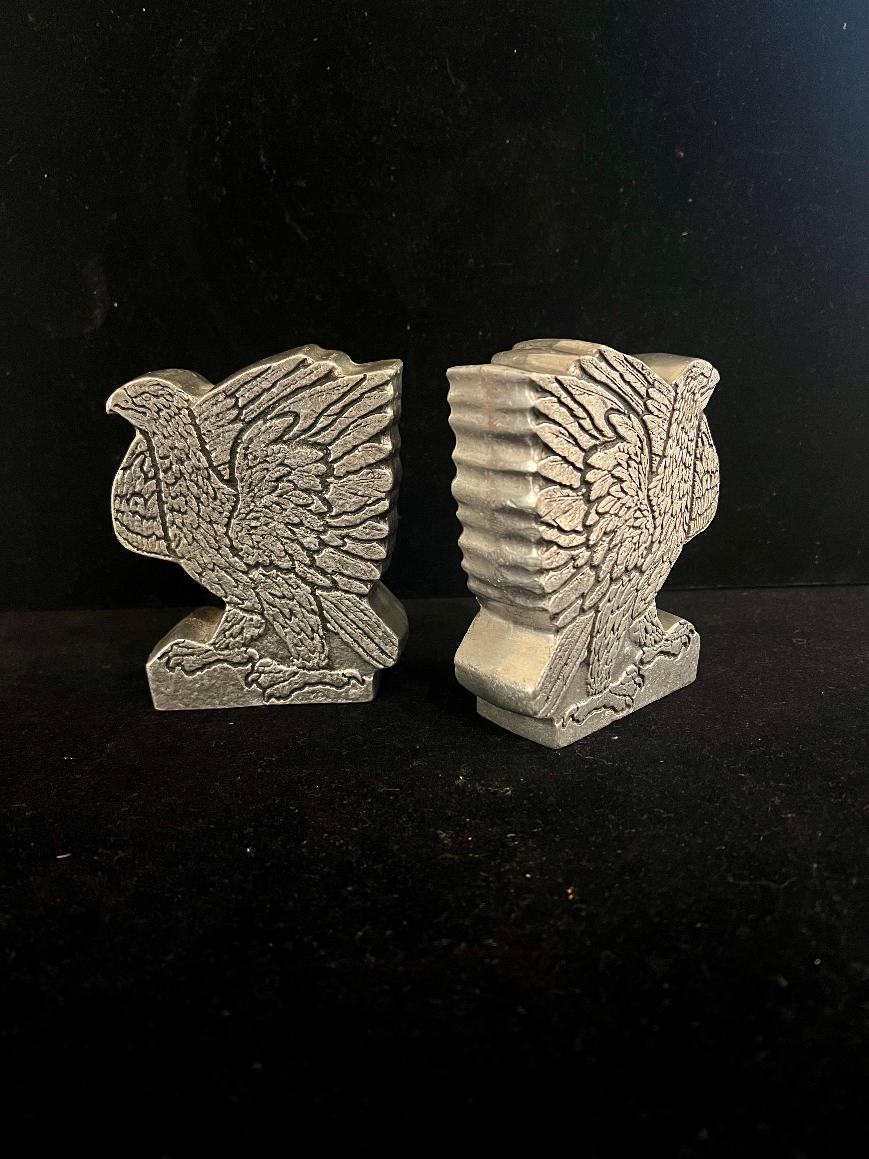 20th Century American Eagle Pair of solid Pewter bookends By Wilton Columbia  For Sale