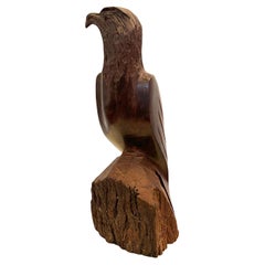 American Eagle Solid Ironwood Hand Carved Sculpture Mid Century