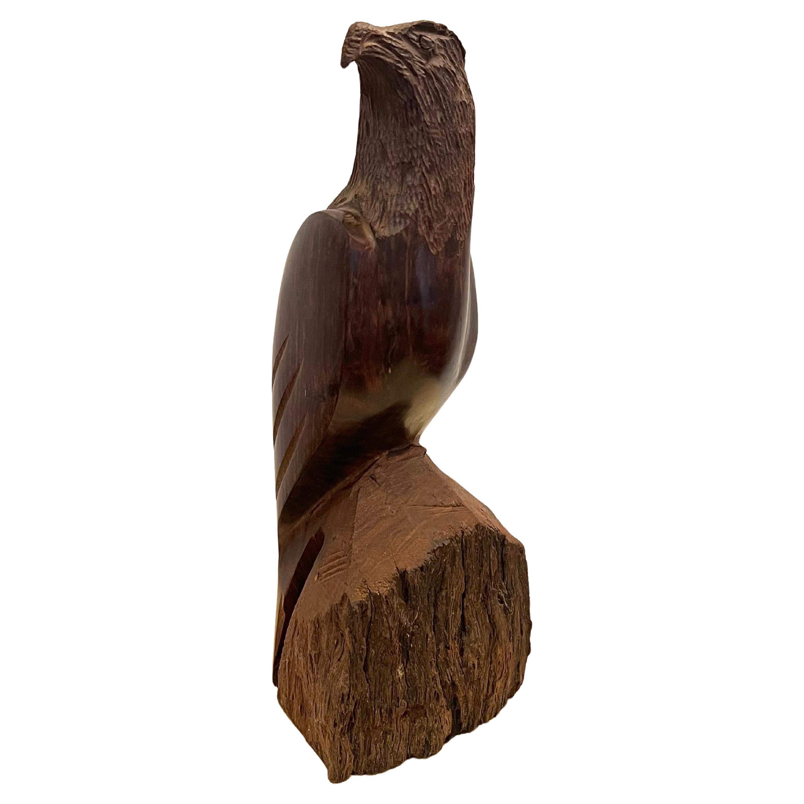 American Eagle Solid Ironwood Hand Carved Sculpture Mid Century en vente