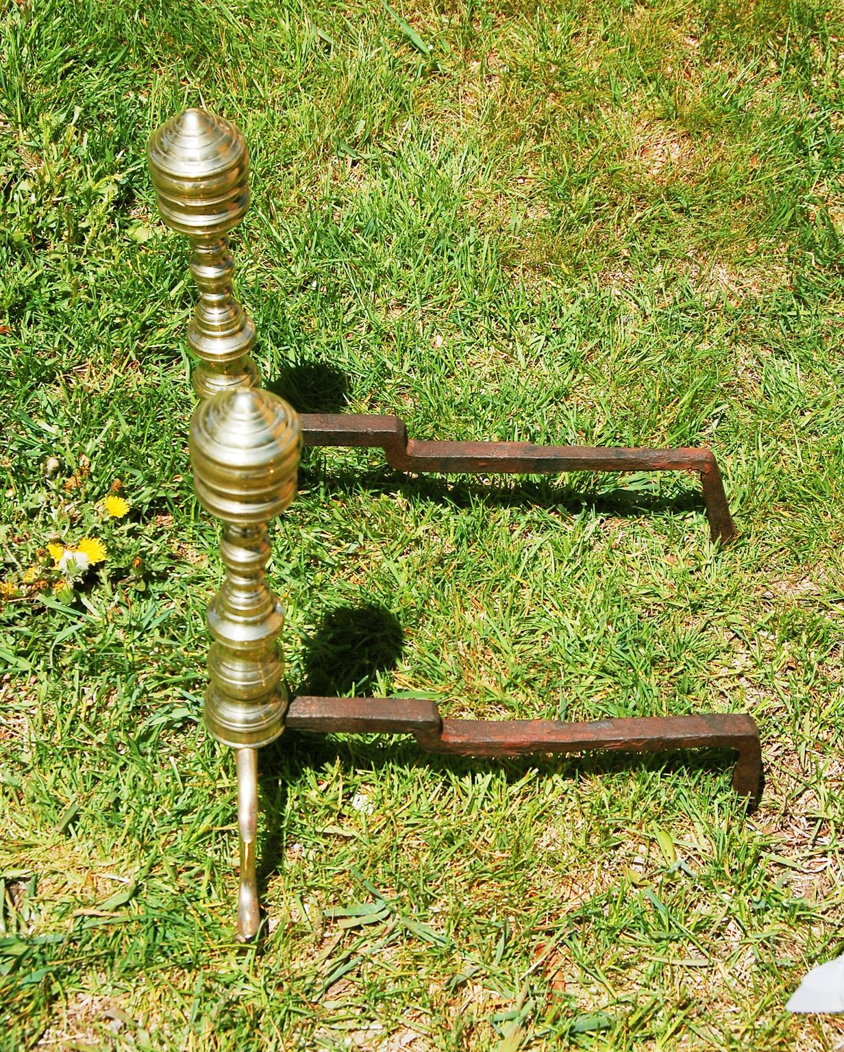 Cast American Early 19th Century Empire Seamed Brass Andirons