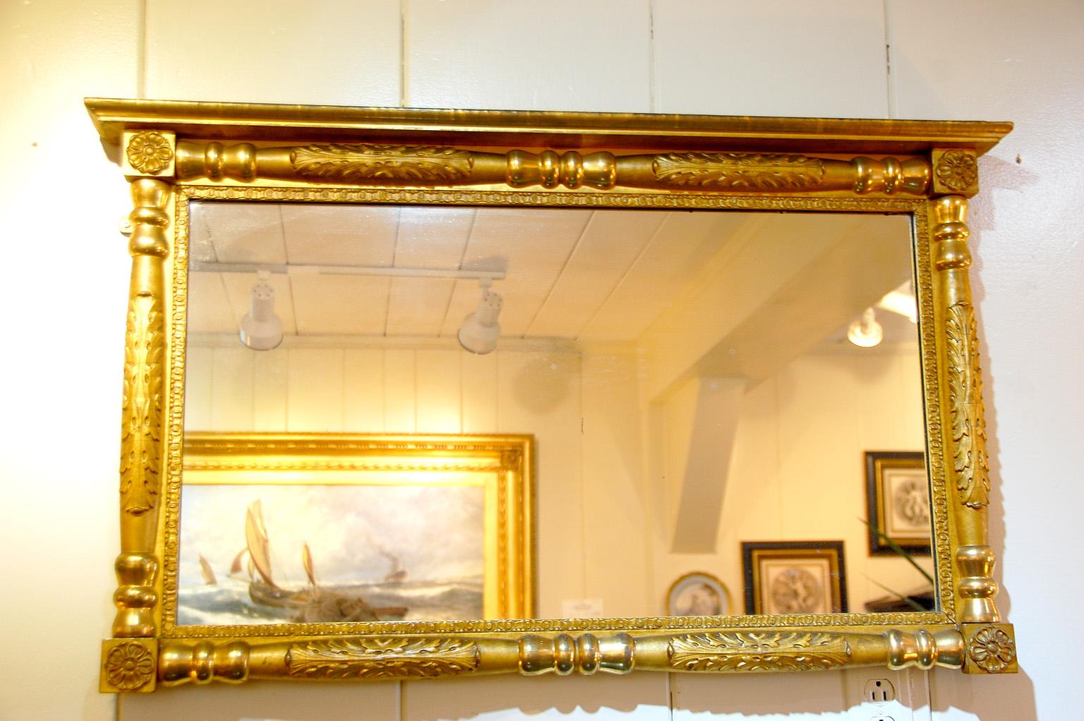 American Early 19th Century Federal Gold Leaf Over Mantel Mirror In Good Condition In Wells, ME