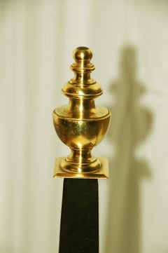 American Early 19th Century Knife Blade Wrought Iron Andirons with Brass Finials