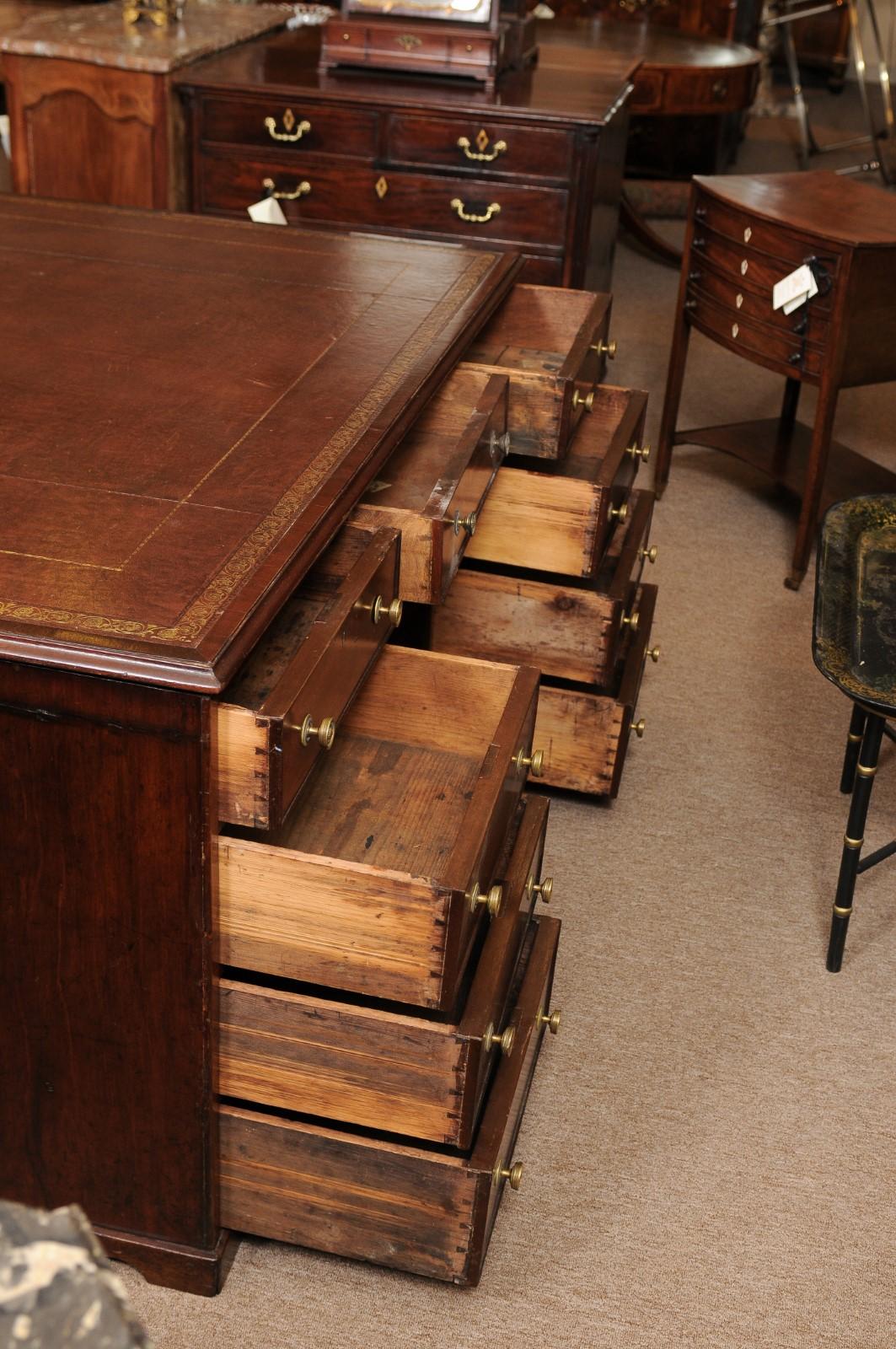 American Early 19th Century Mahogany Partner's Pedestal Desk 4