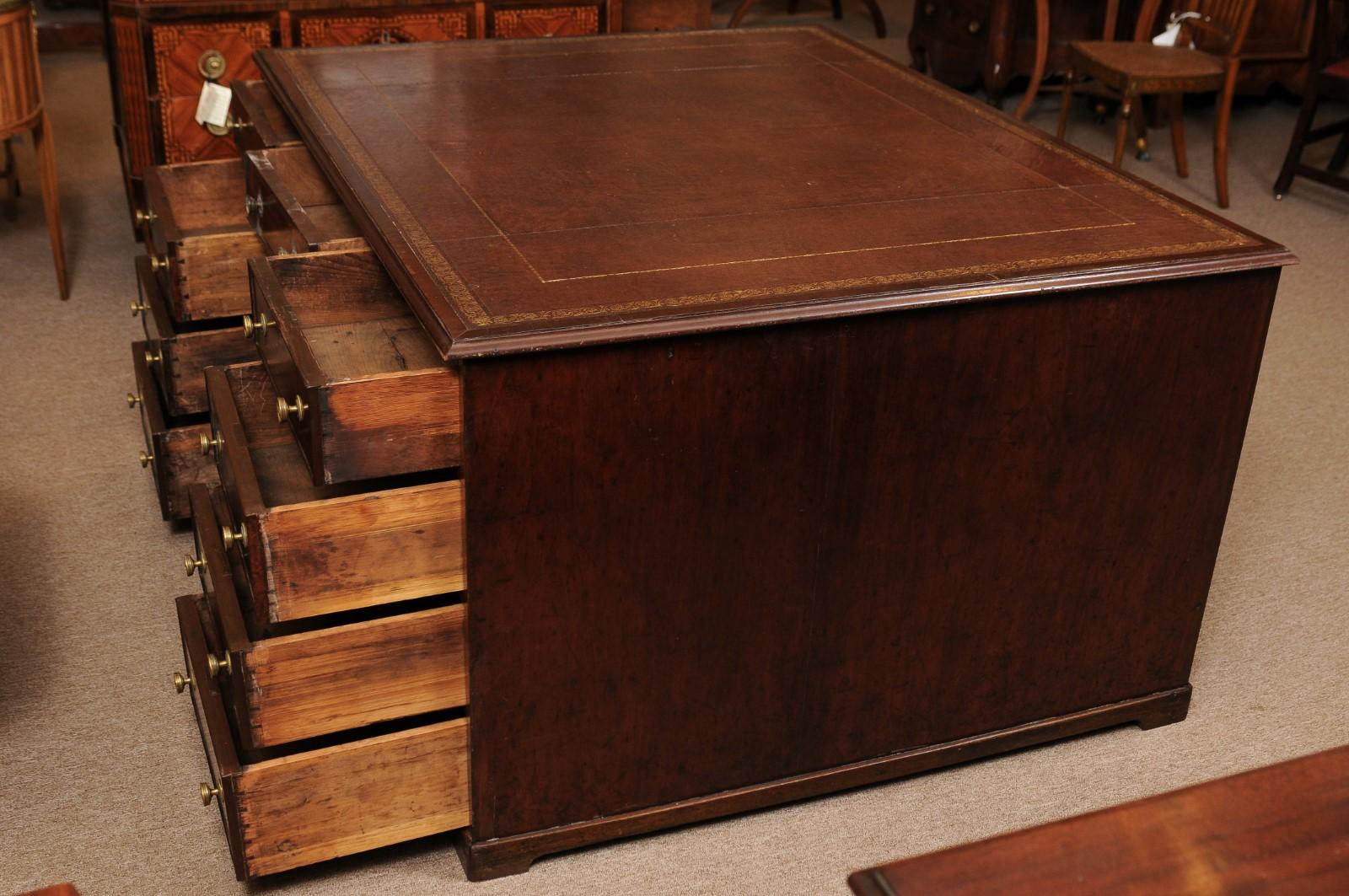 American Early 19th Century Mahogany Partner's Pedestal Desk 6