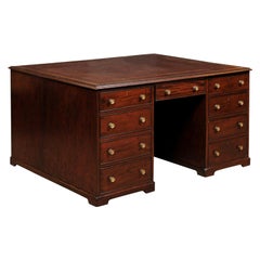 American Early 19th Century Mahogany Partner's Pedestal Desk