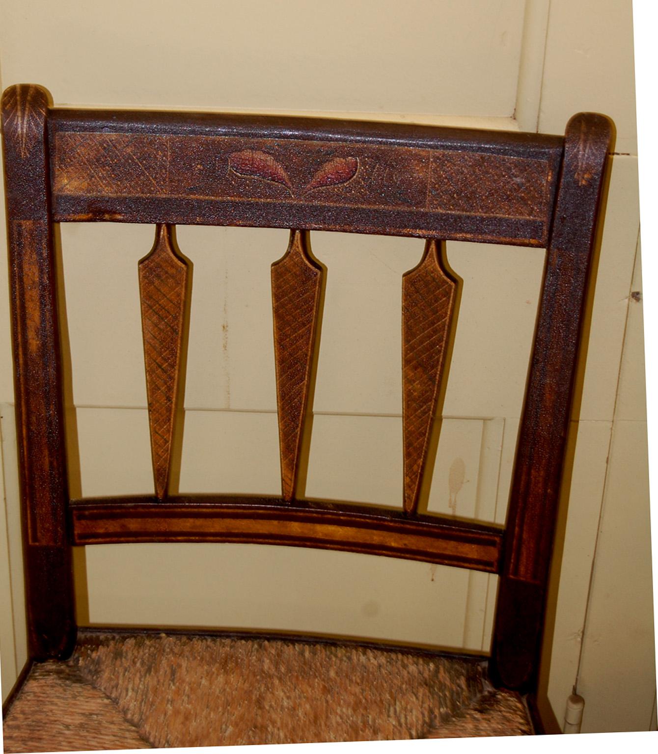 Rush American Early 19th Century Pair of Fancy Sheraton Chairs Original Decoration For Sale