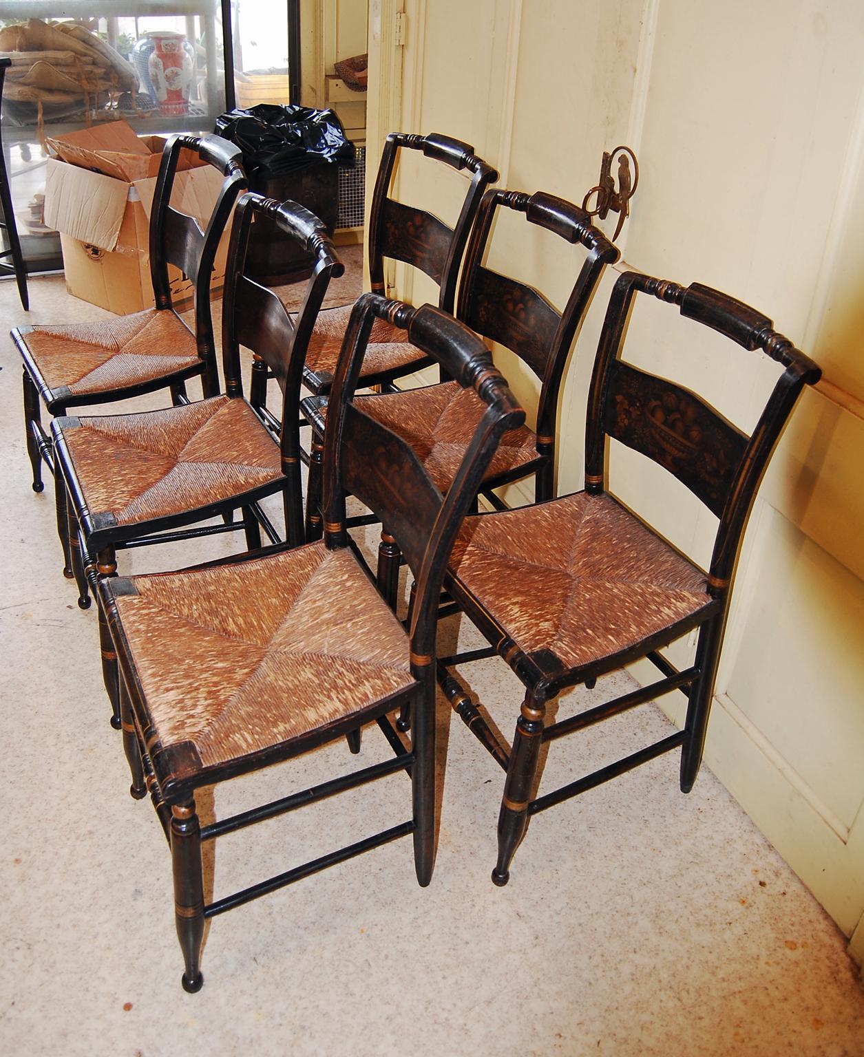 American Classical American Early 19th Century Set of Six Hitchcock Type Chairs Original Decoration
