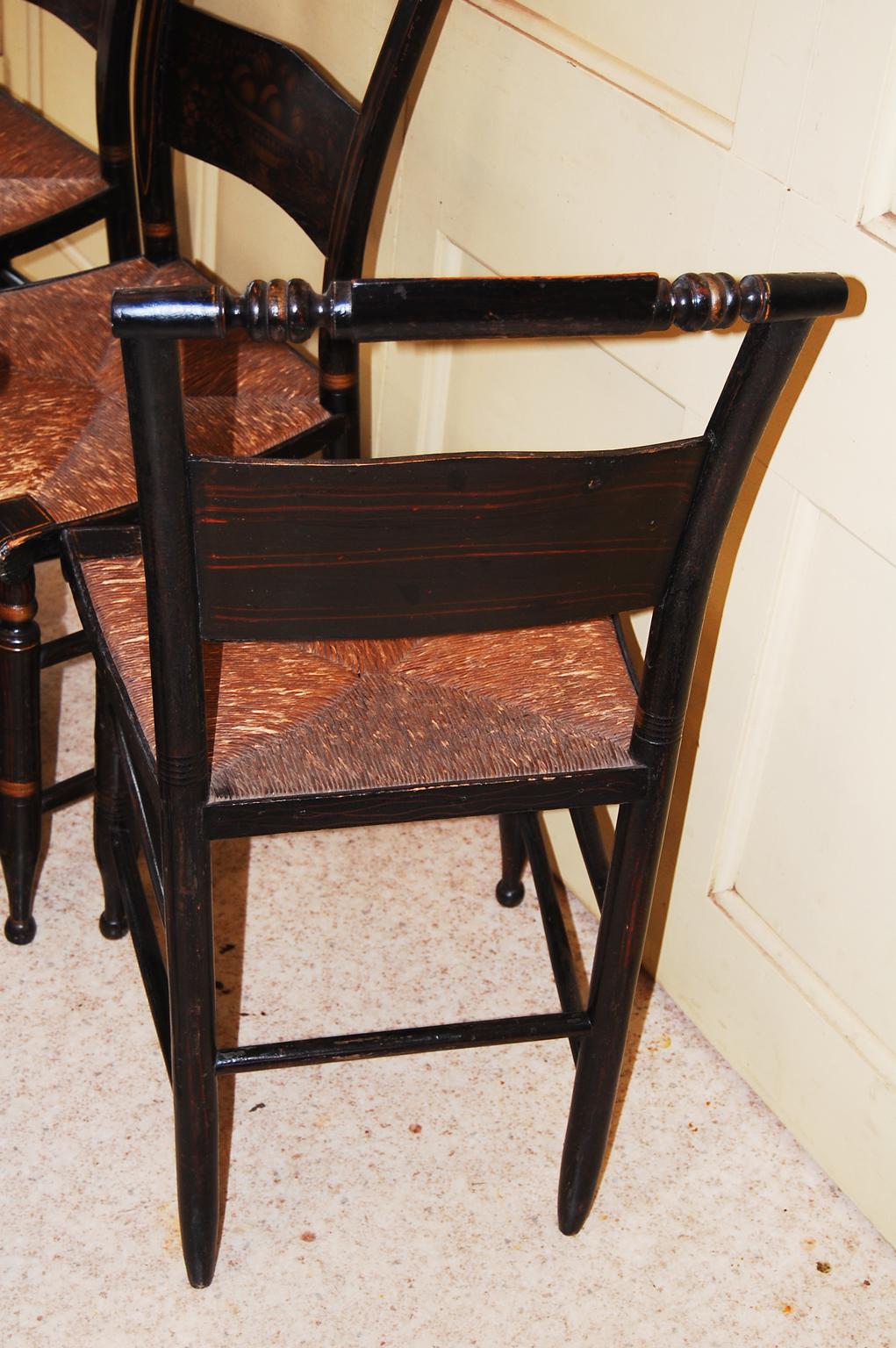 Wood American Early 19th Century Set of Six Hitchcock Type Chairs Original Decoration