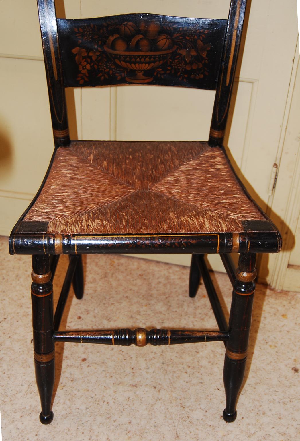 American Early 19th Century Set of Six Hitchcock Type Chairs Original Decoration 2