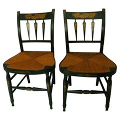 American Early 19th Century Sheraton Pair of Painted Arrowback Side Chairs