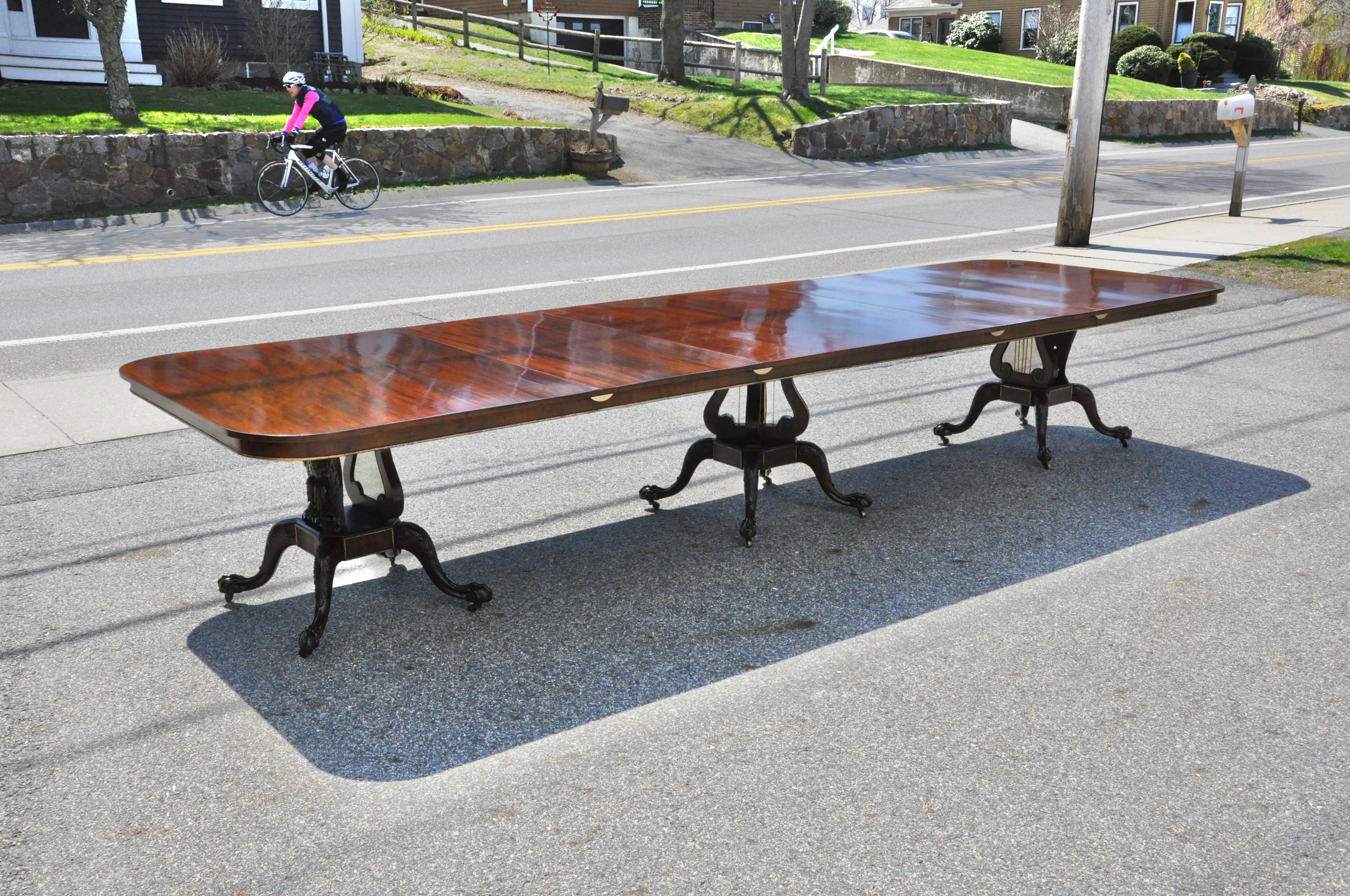 American Early 20th Century Federal Revival Three Pedestal Dining Table 1