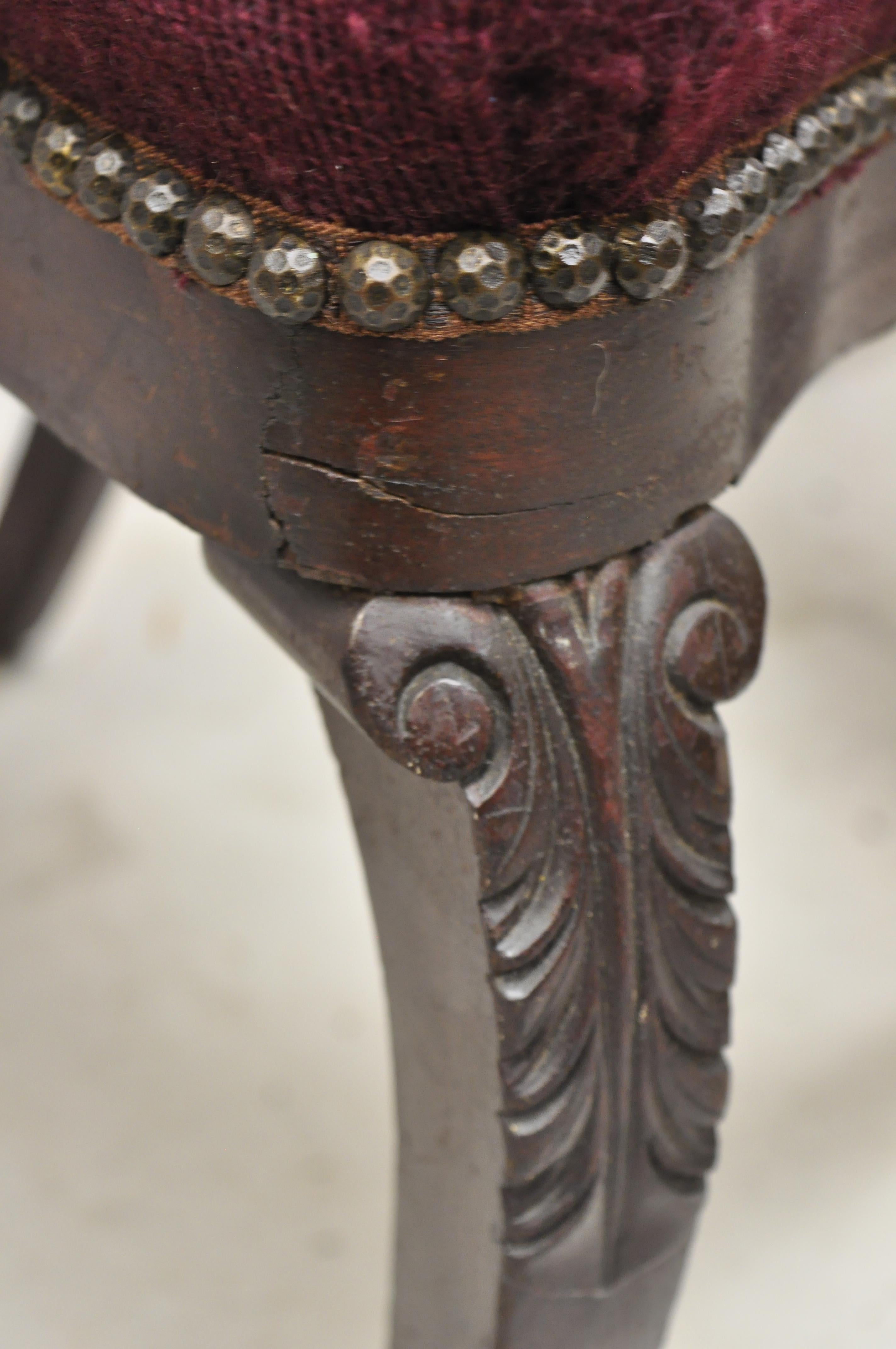 19th Century American Eastlake Victorian Carved Mahogany Needlepoint Side Chairs, a Pair For Sale