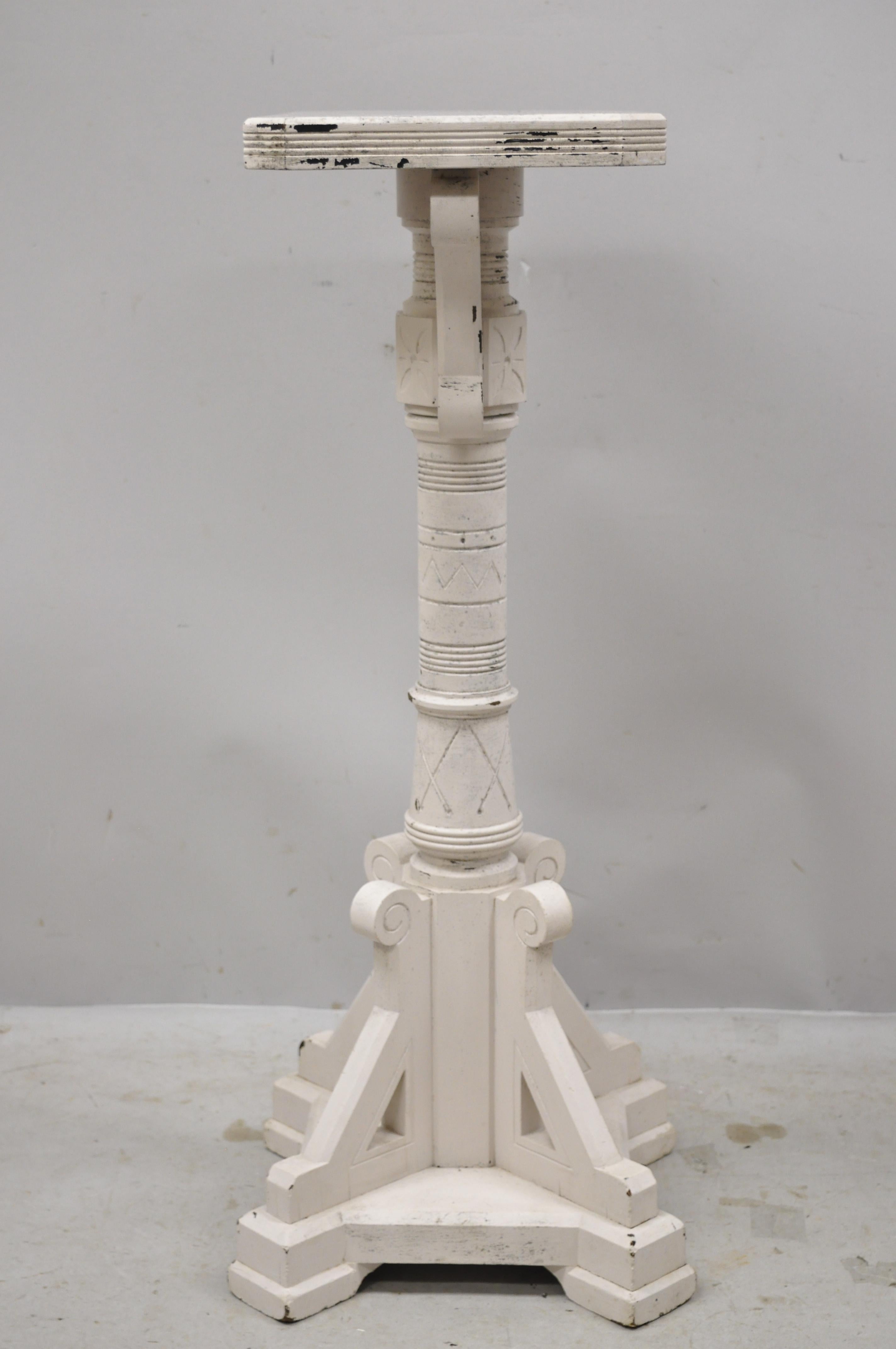 American Eastlake Victorian Carved Walnut White Painted Pedestal Plant Stand 5