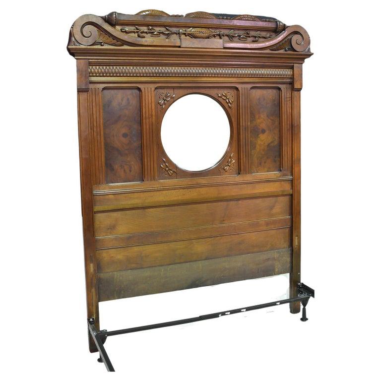 American Eastlake Victorian QueenSize Headboard in Carved Walnut with Frame For Sale at 1stDibs