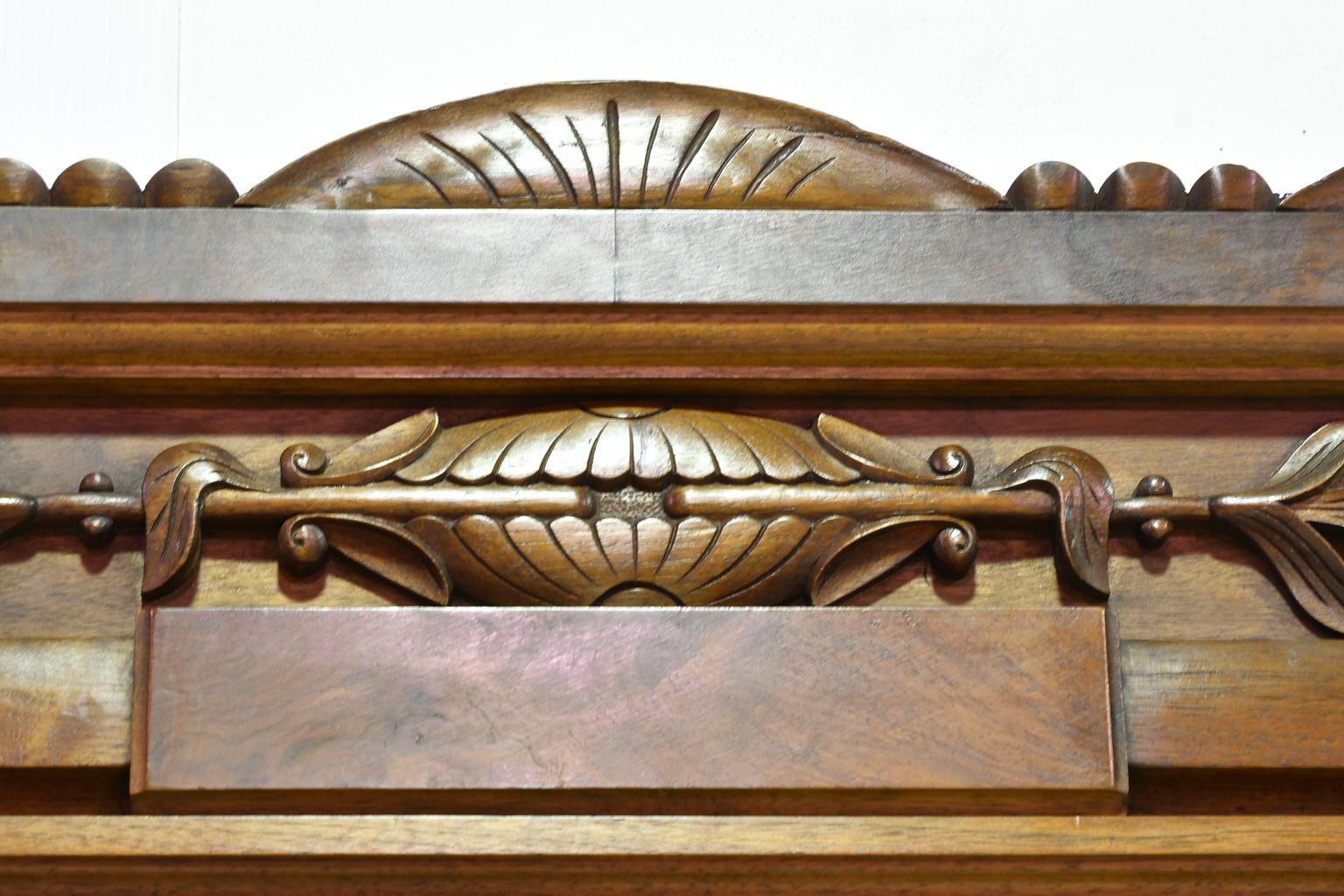 American Eastlake Victorian Queen-Size Headboard in Carved Walnut with Frame 3