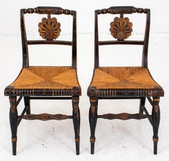 American Ebonized and Painted Wood Rush Chairs, Pair