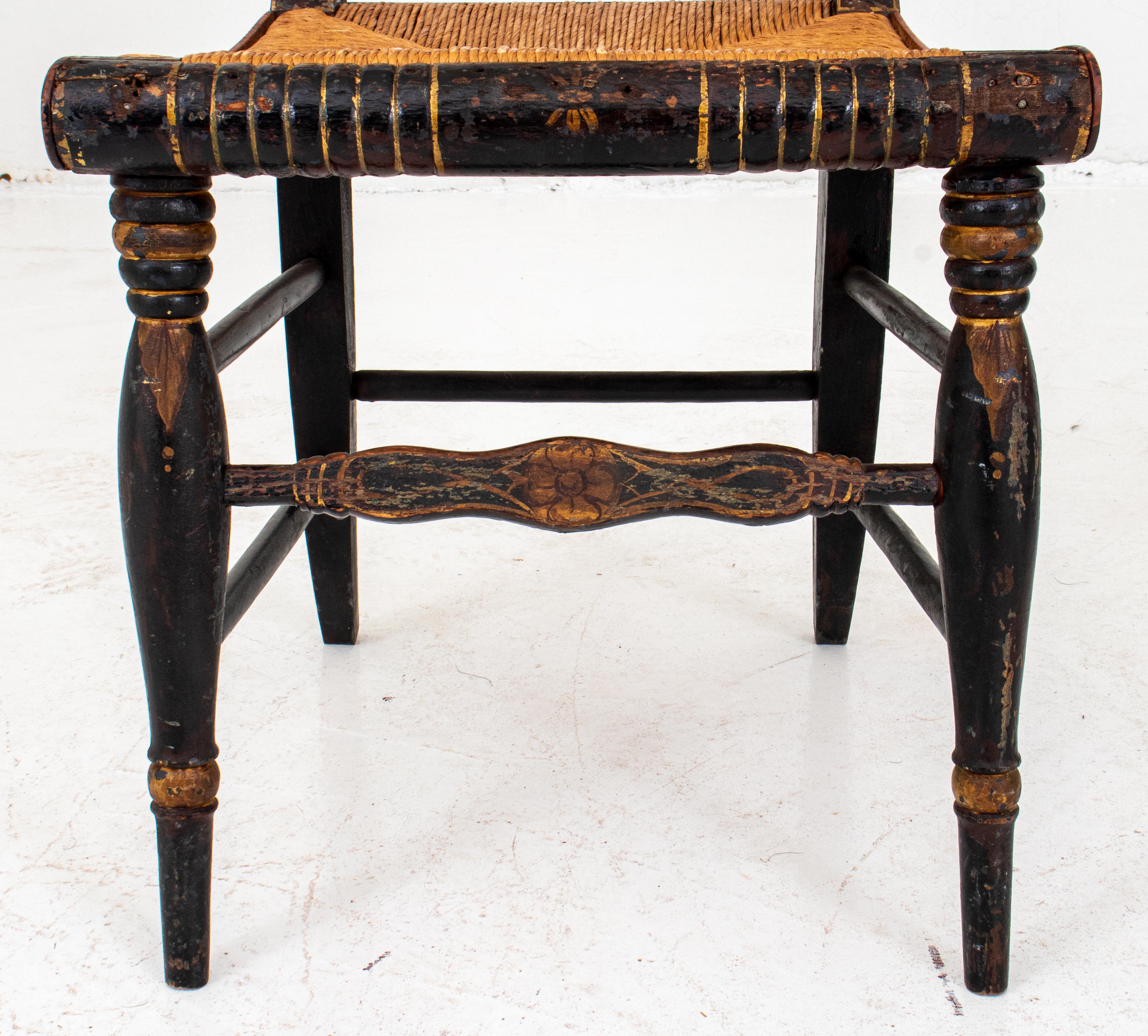 19th Century American Ebonized and Painted Wood Rush Chairs, Pair