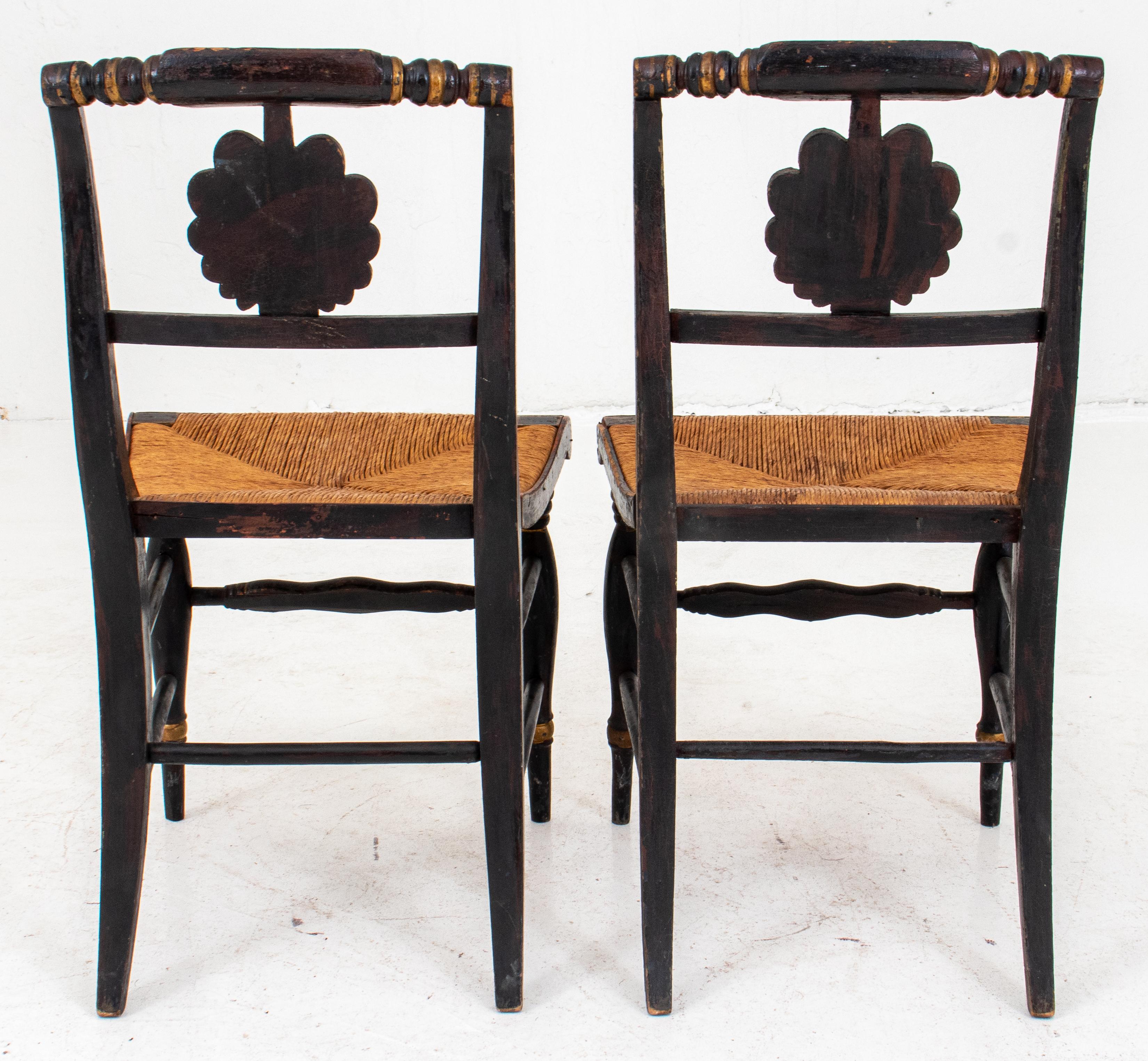 American Ebonized and Painted Wood Rush Chairs, Pair 2