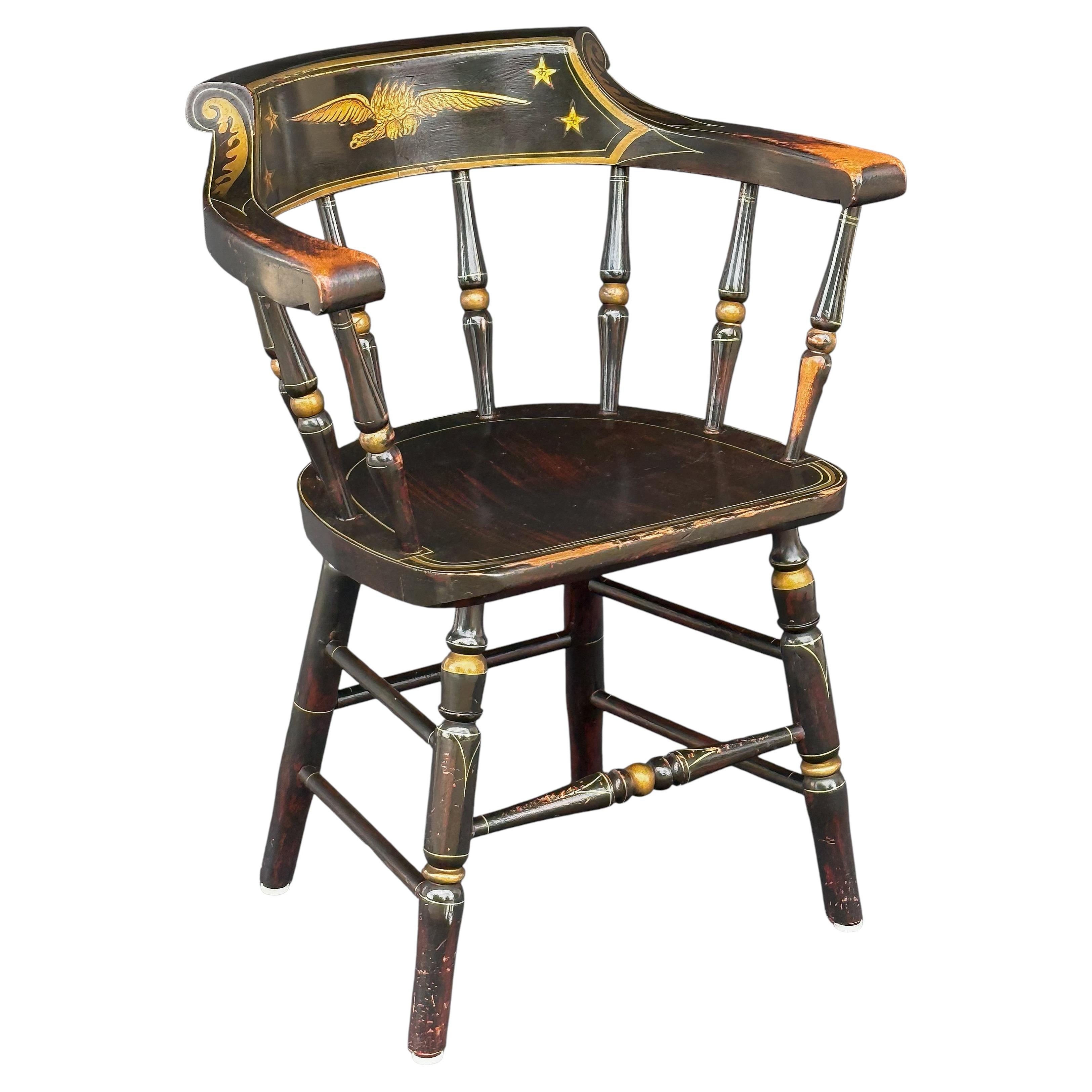 American Ebonized Captain's Chair with Federal Style Eagle and Stars For Sale