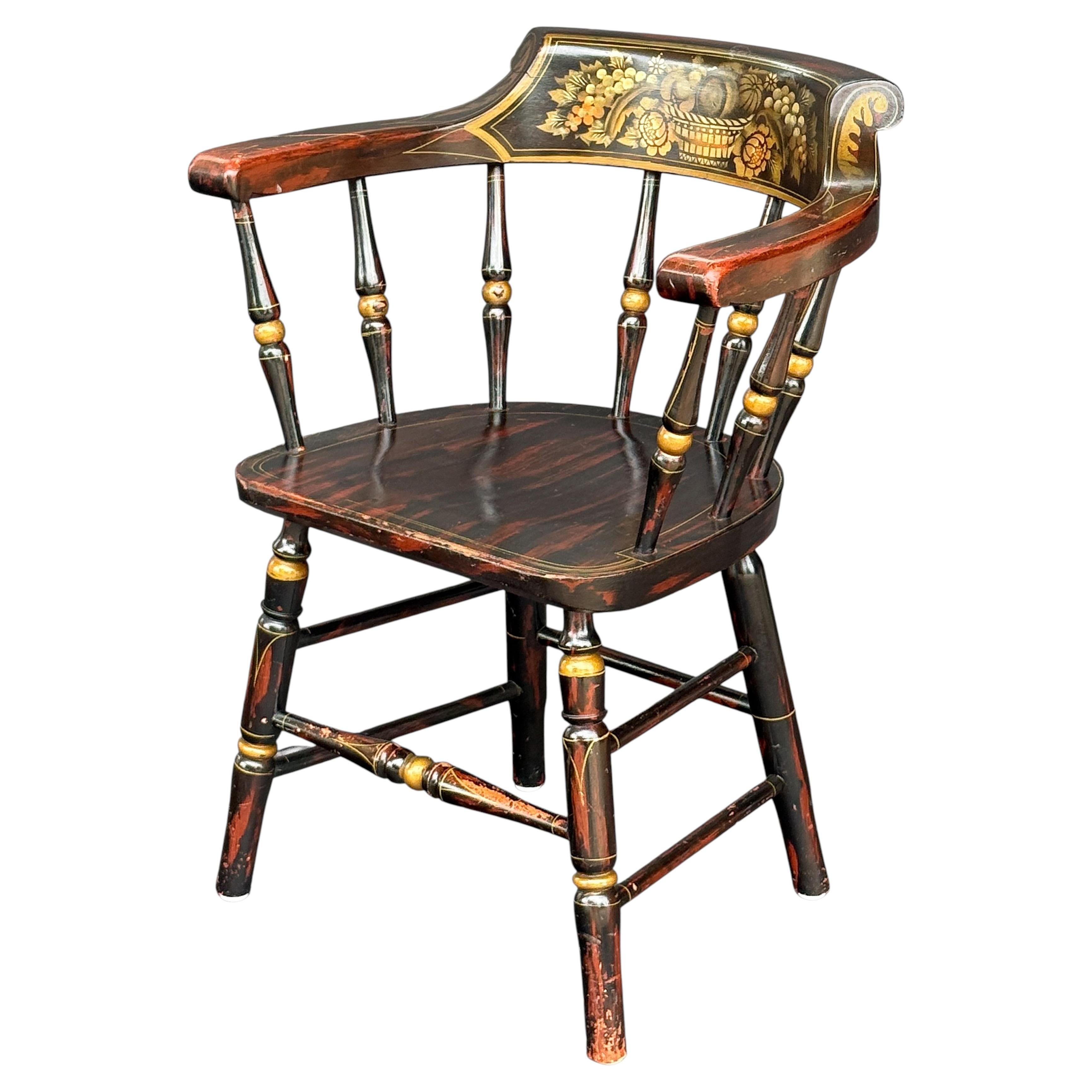 American Ebonized Captain's Chair with Federal Style Fruitful Bounty Basket