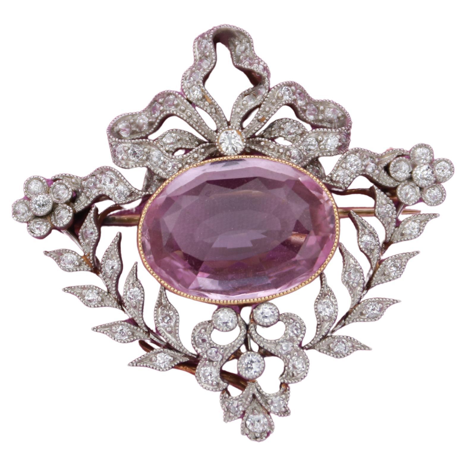 Amerikanische edwardianische Brosche von Pickslay mit kaiserlichem rosa Topas