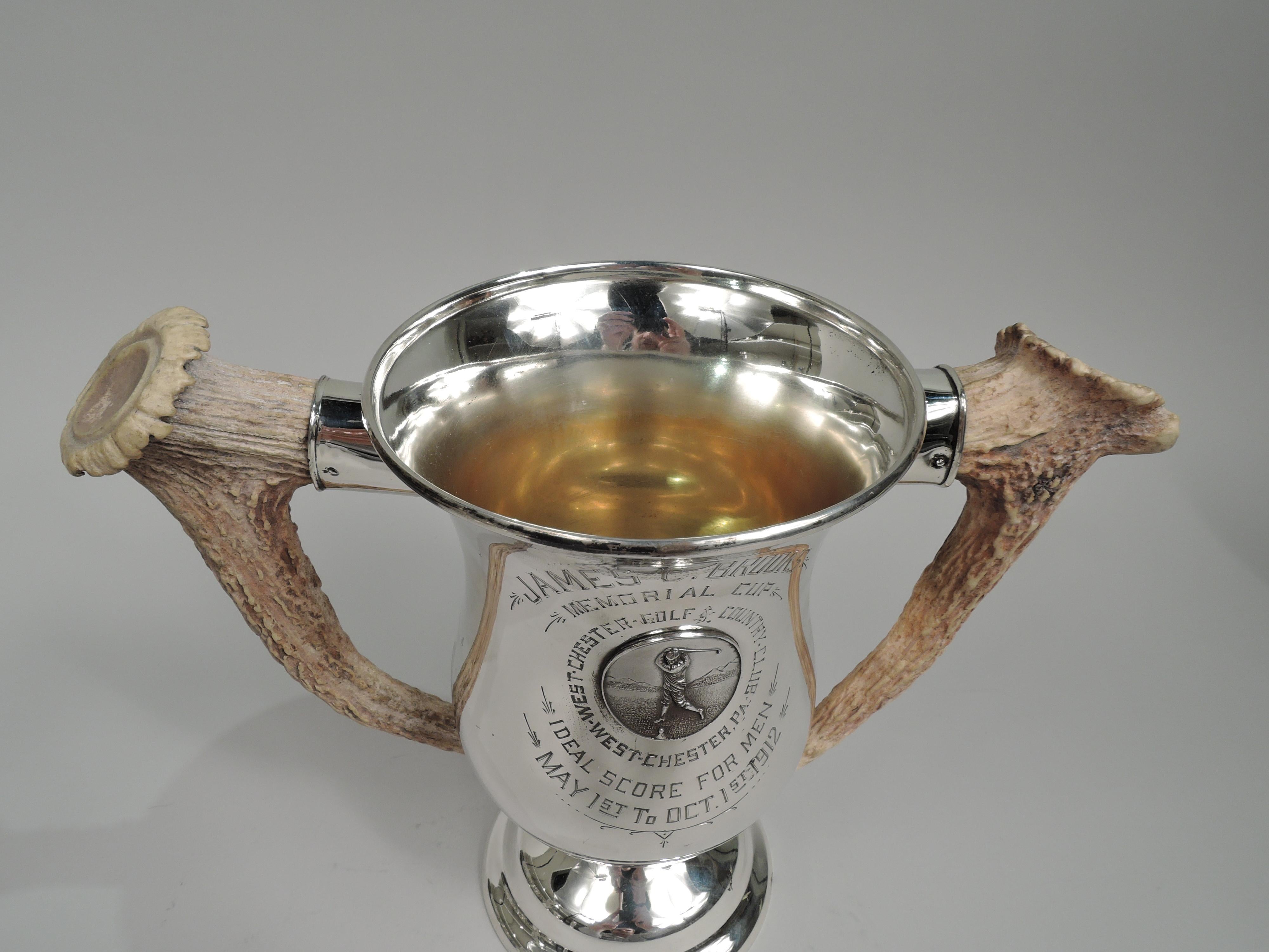 American Edwardian Horn-Handled Pennsylvania Golf Club Trophy Cup In Good Condition In New York, NY