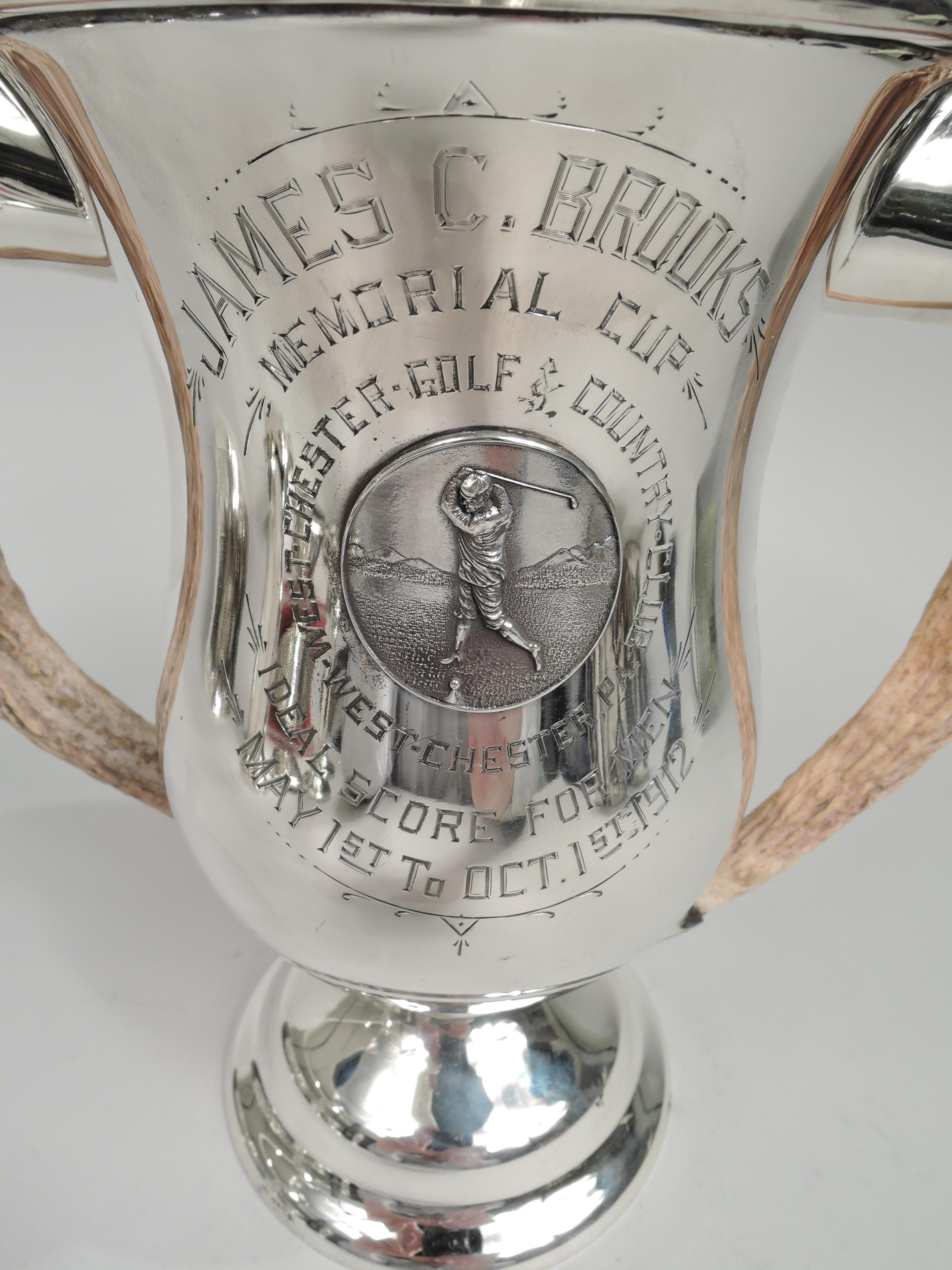 Sterling Silver American Edwardian Horn-Handled Pennsylvania Golf Club Trophy Cup