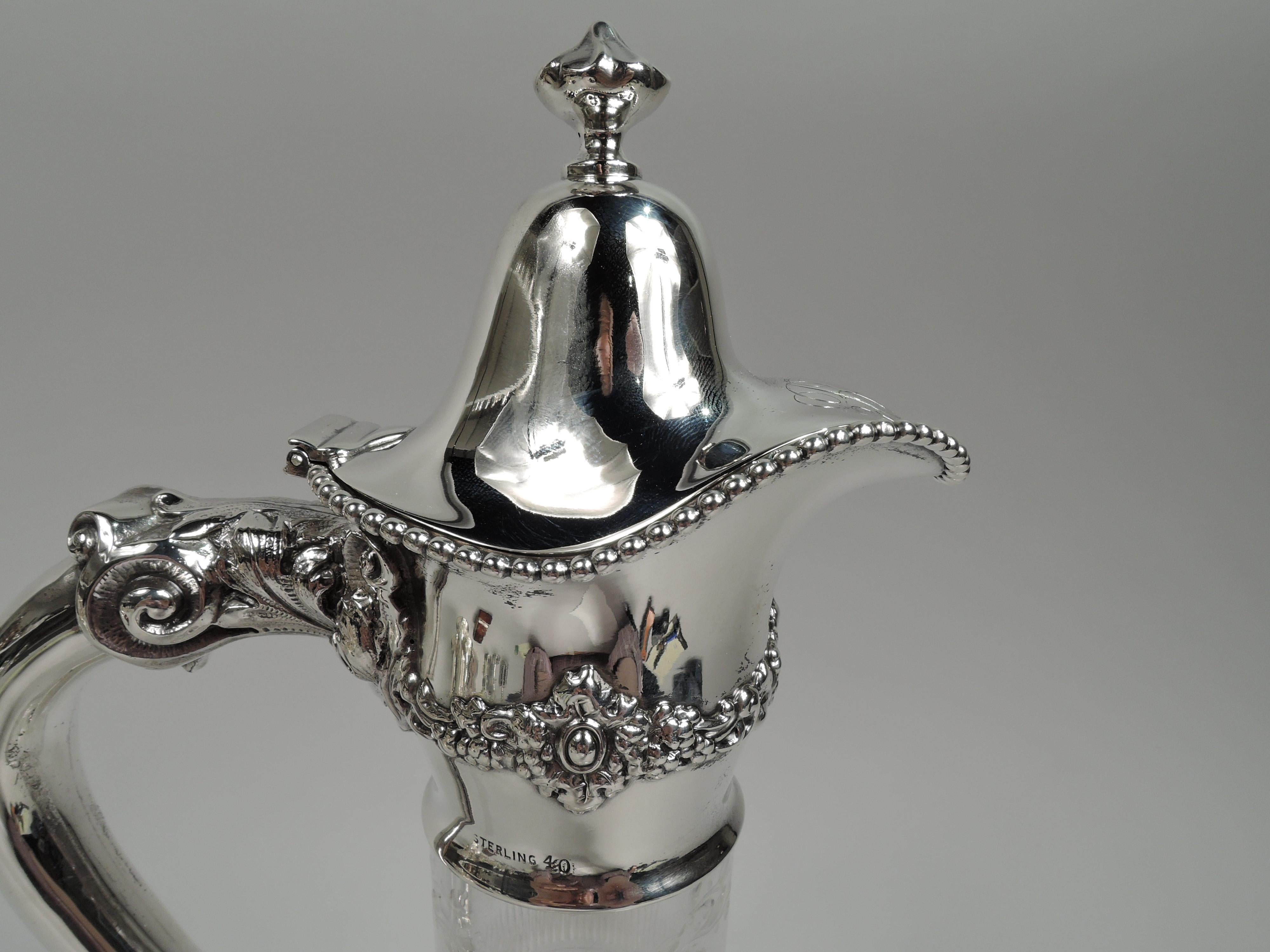 American Edwardian Regency Cut-Glass & Sterling Silver Decanter In Excellent Condition In New York, NY
