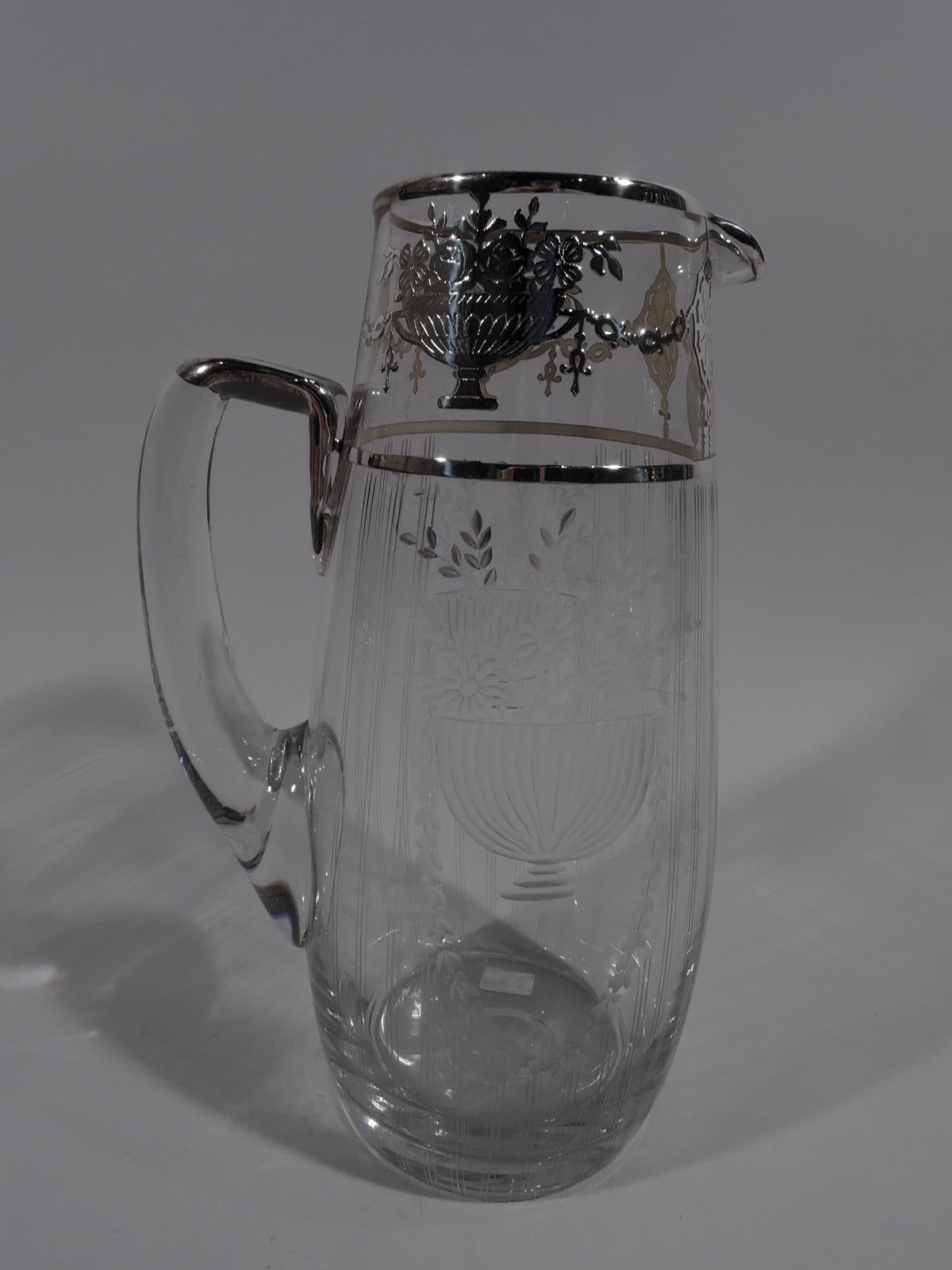 American Edwardian Regency Silver Overlay Drinks Set with Pitcher & Glasses In Excellent Condition In New York, NY