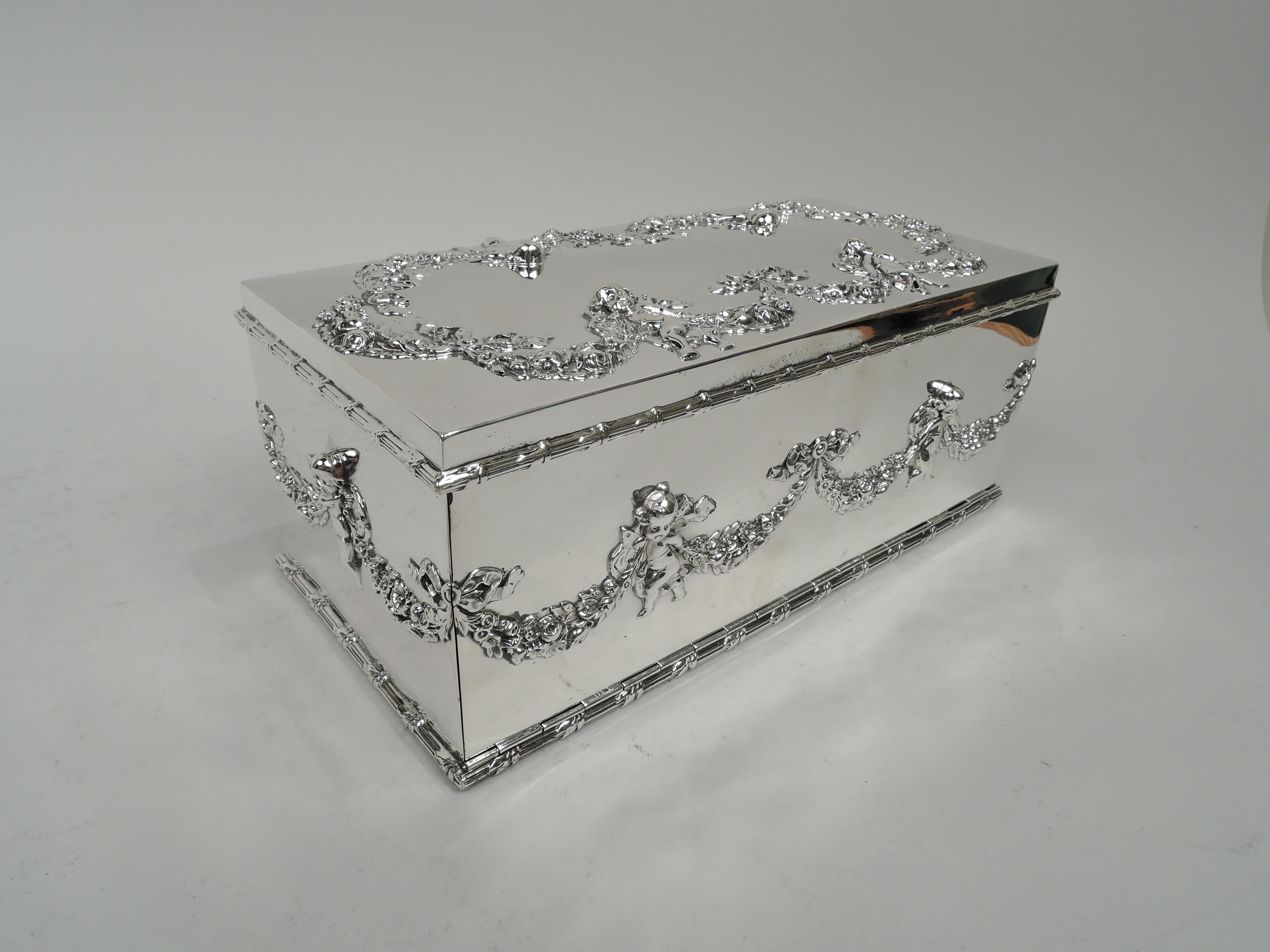 Regency Revival American Edwardian Regency Sterling Silver Jewelry Box with Cherubs For Sale