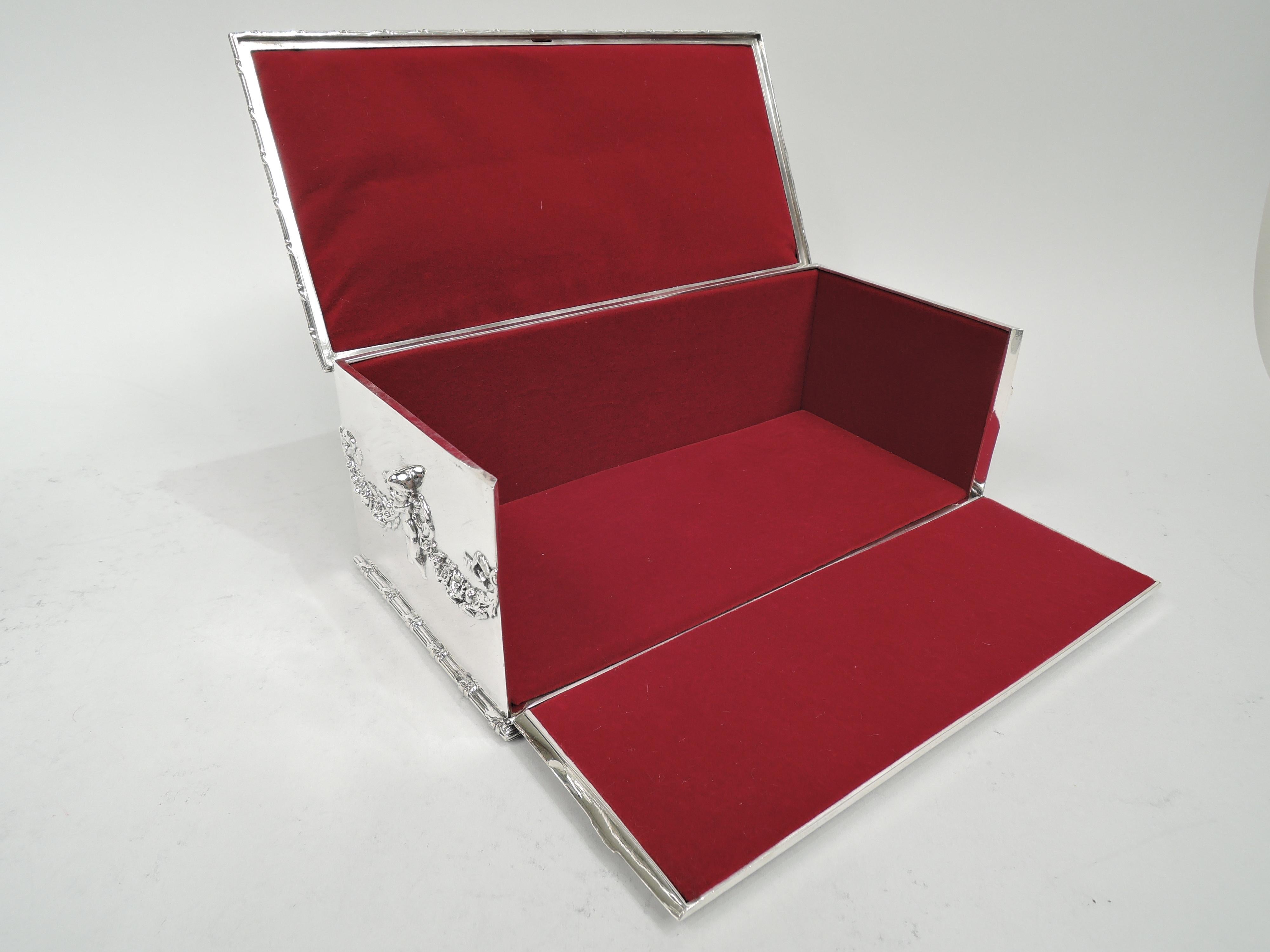 20th Century American Edwardian Regency Sterling Silver Jewelry Box with Cherubs For Sale
