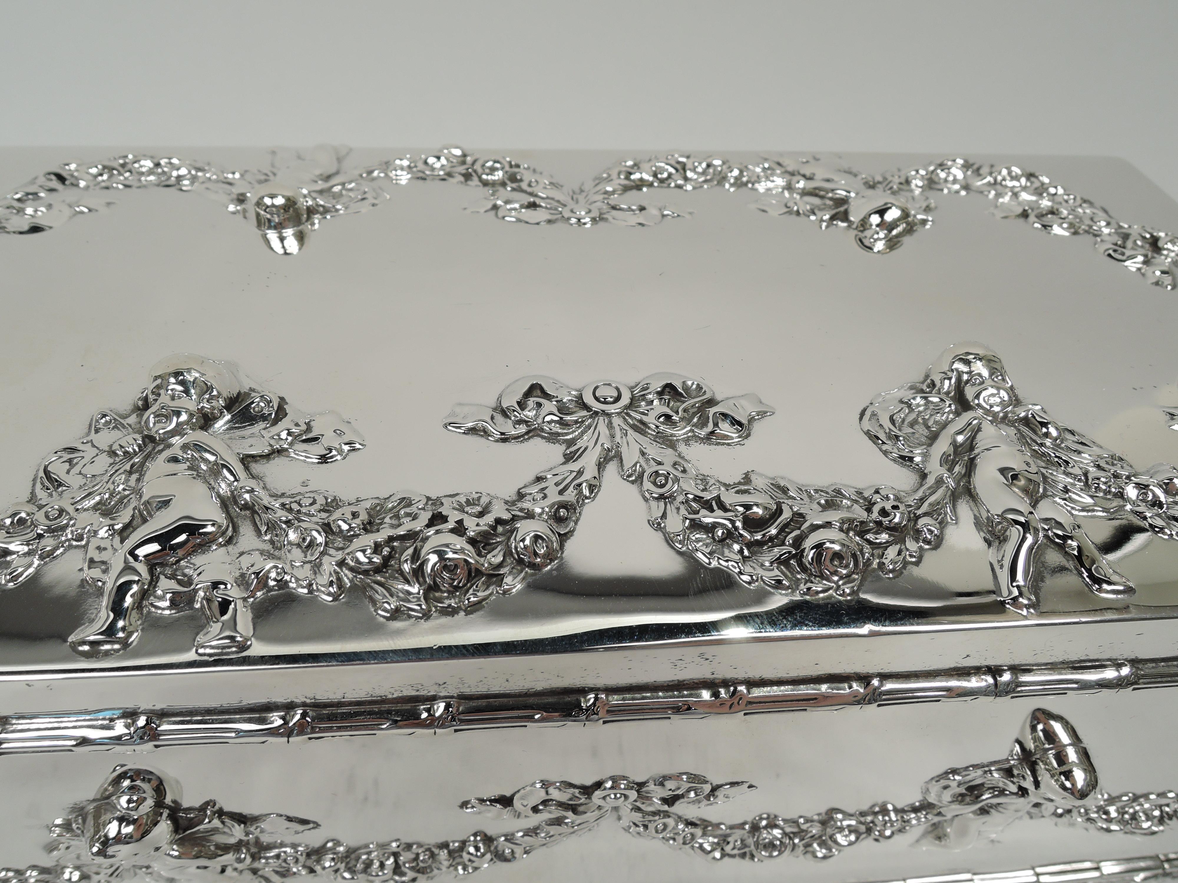American Edwardian Regency Sterling Silver Jewelry Box with Cherubs For Sale 1